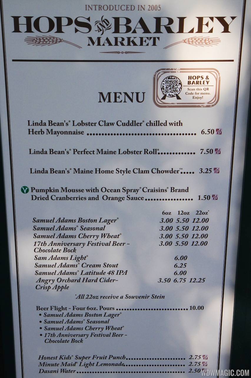 2012 Food and Wine Festival - Hops and Barley Market kiosk menu and prices