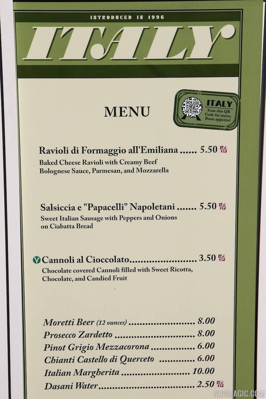 2012 Food and Wine Festival - Italy kiosk menu and prices
