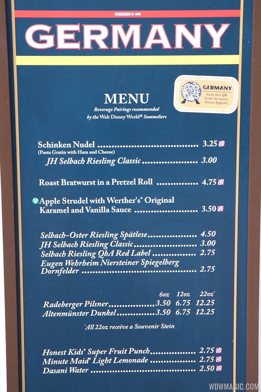 2012 Food and Wine Festival - Germany kiosk menu and prices