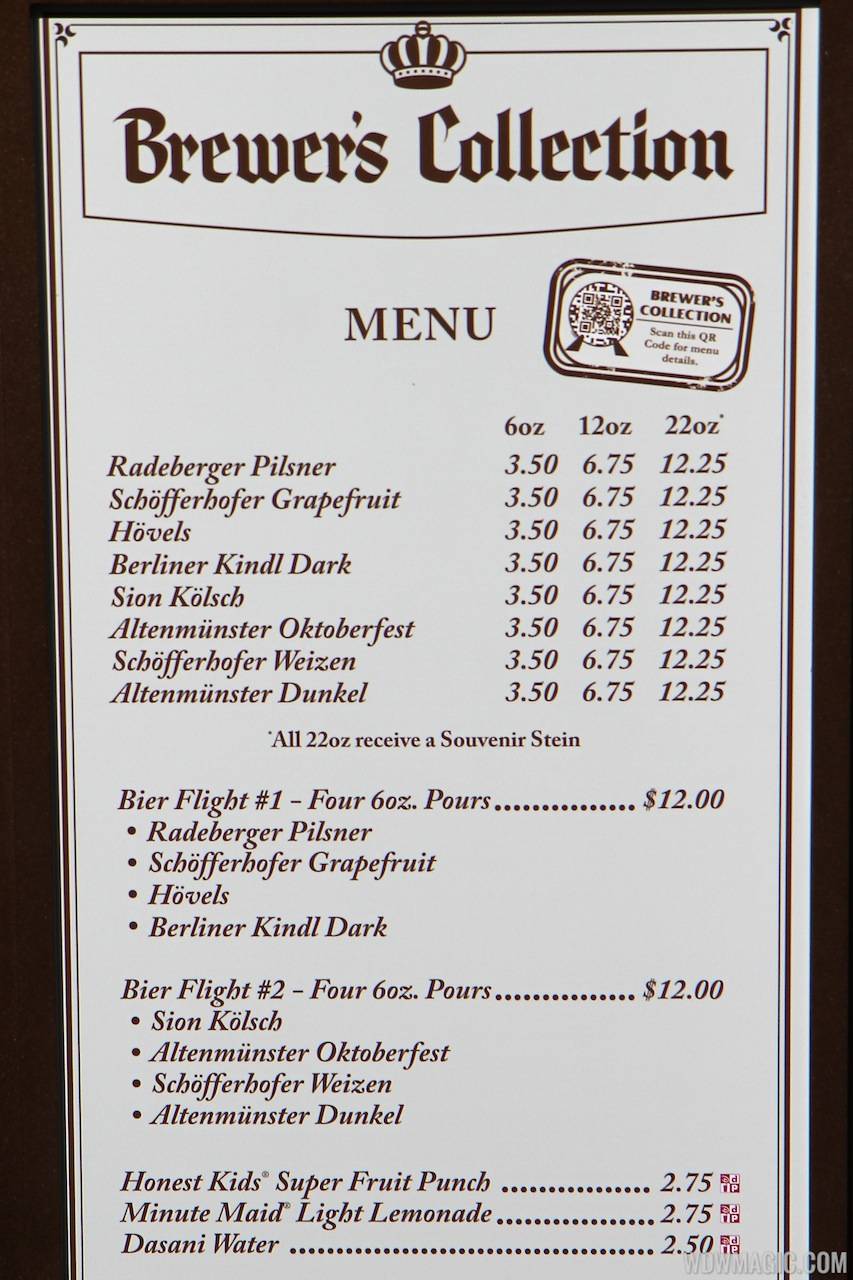 2012 Food and Wine Festival - Brewer's Collection kiosk menu and prices
