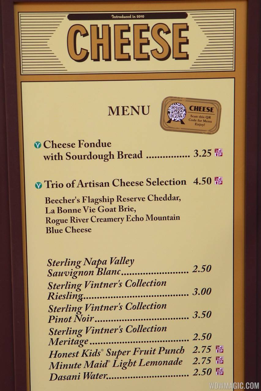 2012 Food and Wine Festival - Cheese kiosk menu and prices
