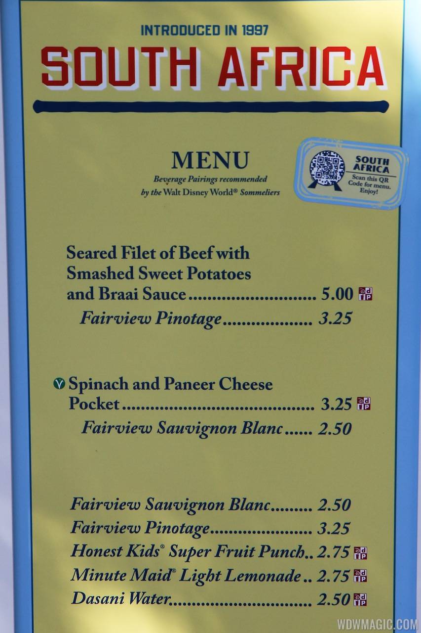 2012 Food and Wine Festival - South Africa kiosk menu and prices
