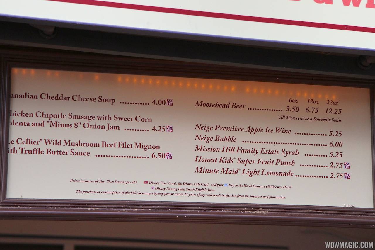 2012 Food and Wine Festival - Canada kiosk menu and prices