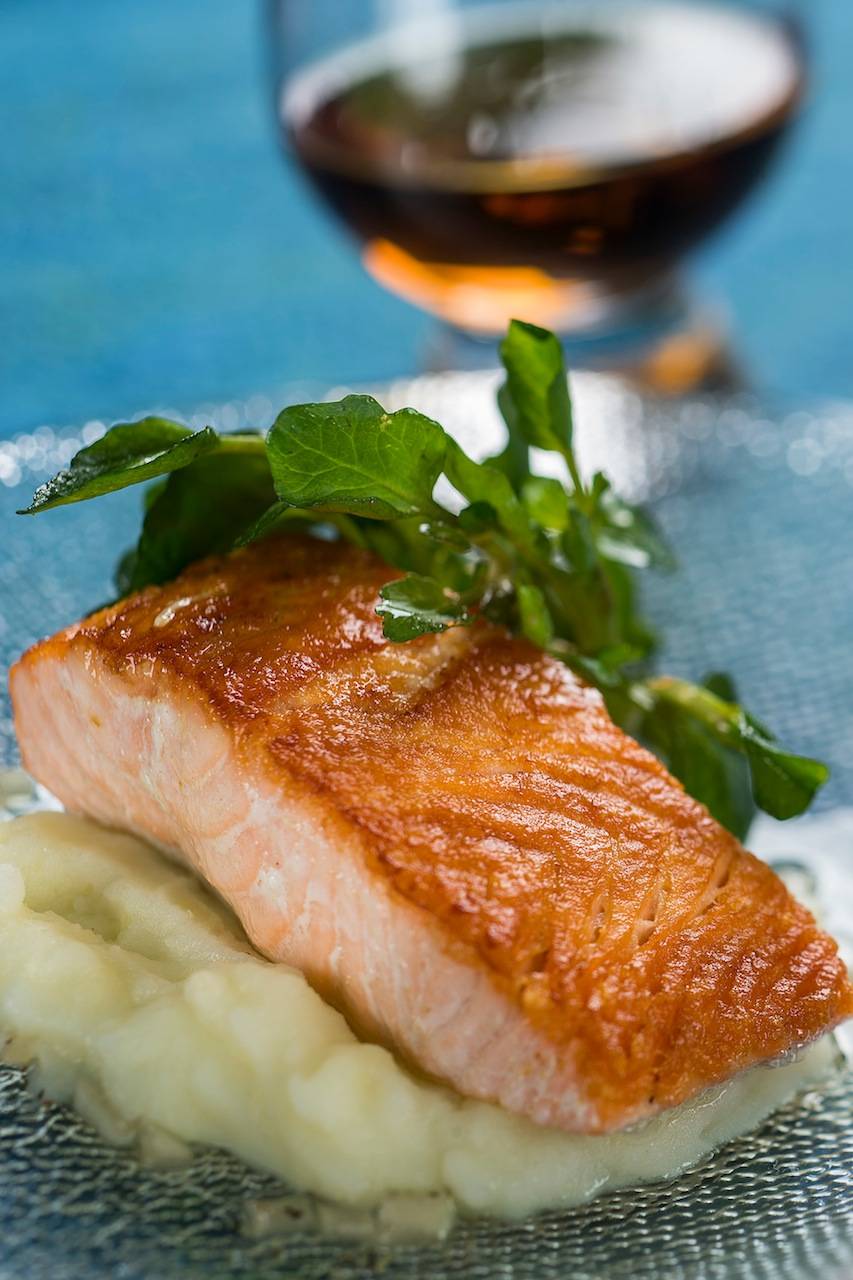 Scotland 2013 - Seared Scottish Salmon with Cauliflower Puree, Watercress and Malt Vinaigrette