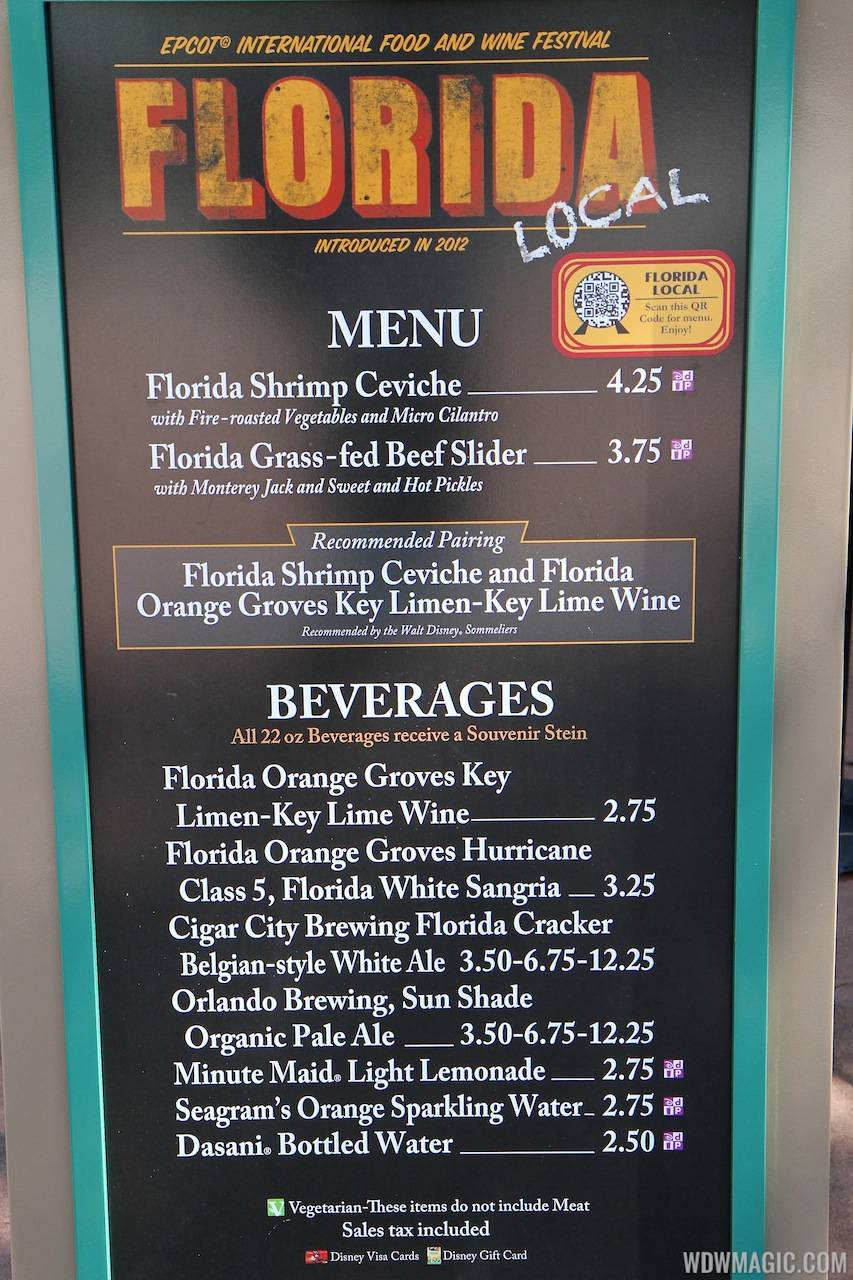 2013 Epcot International Food and Wine Festival marketplace - Florida Local menu