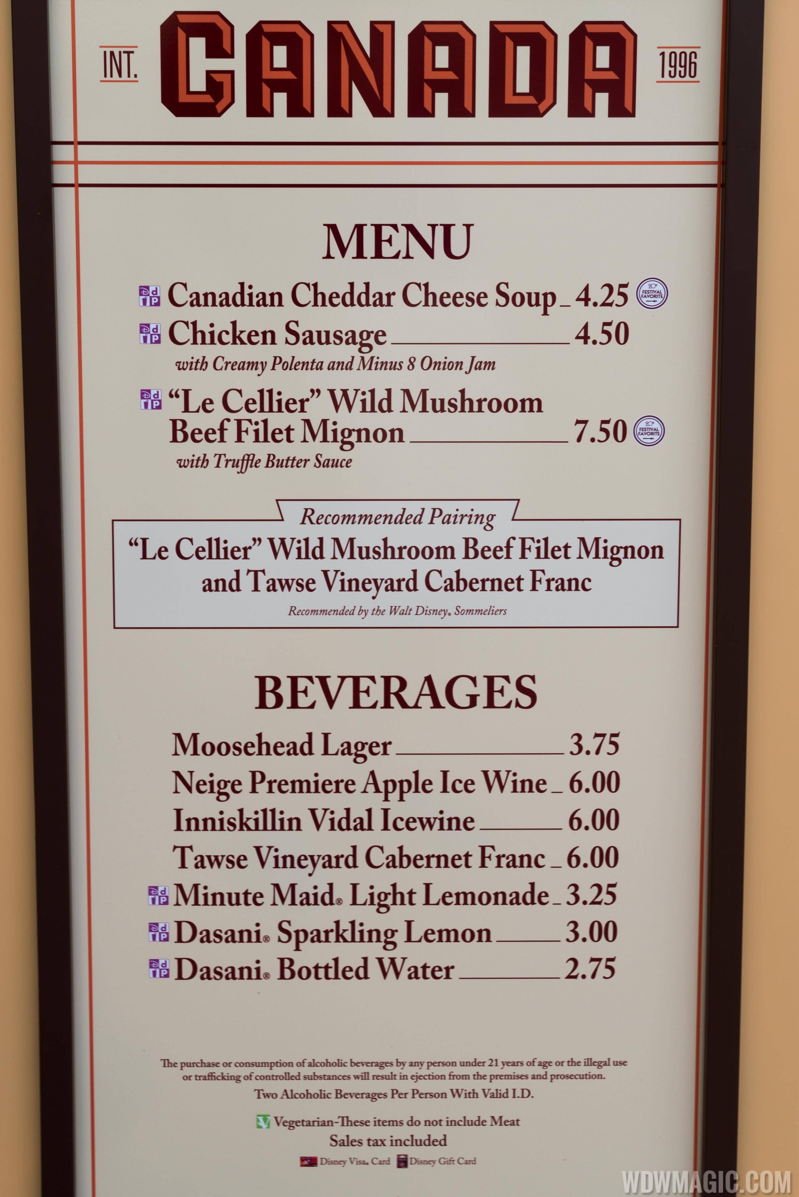 2015 Epcot Food and Wine Festival Marketplace kiosk - Canada menu