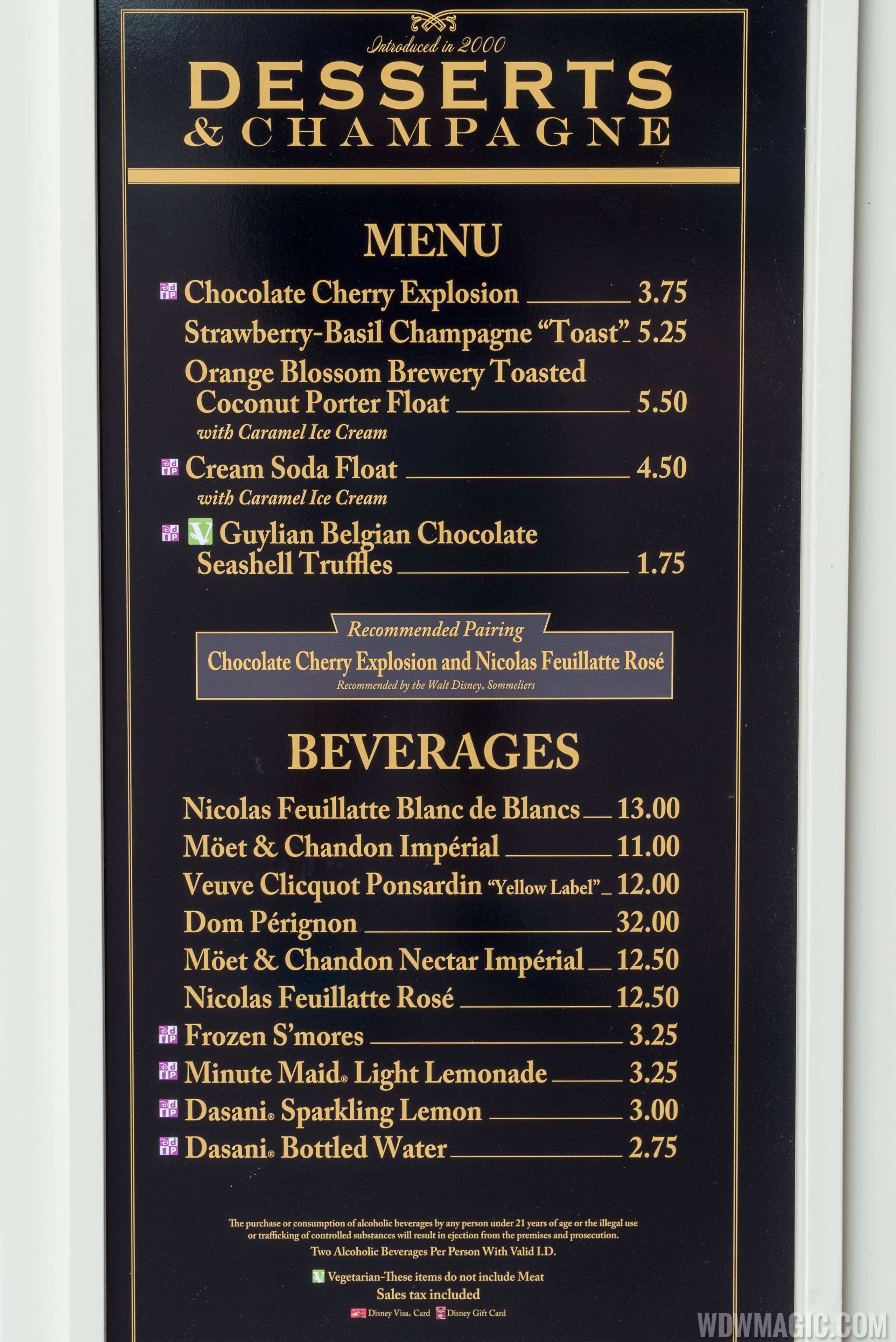 2015 Epcot Food and Wine Festival Marketplace kiosk - Desserts and Champagne menu