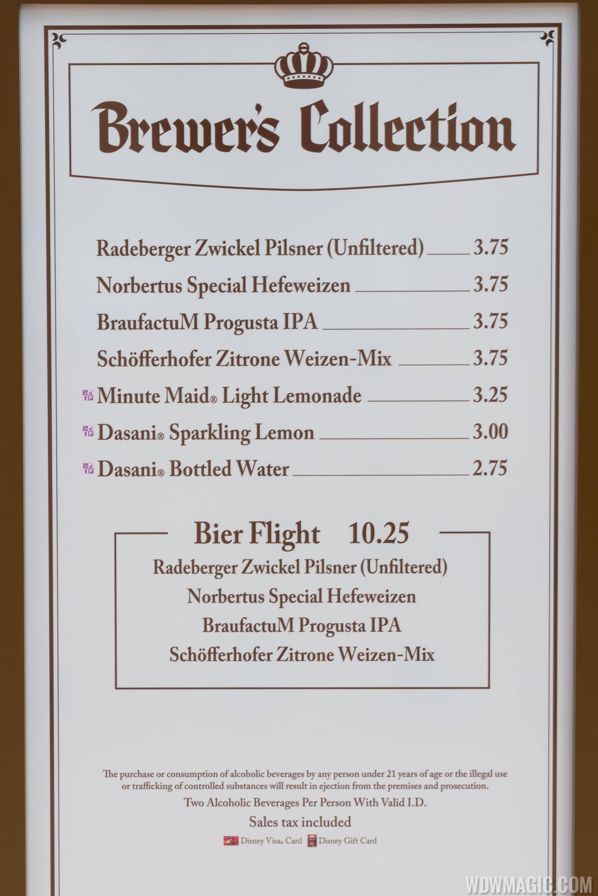 2015 Epcot Food and Wine Festival Marketplace kiosk - Brewer's Collection menu