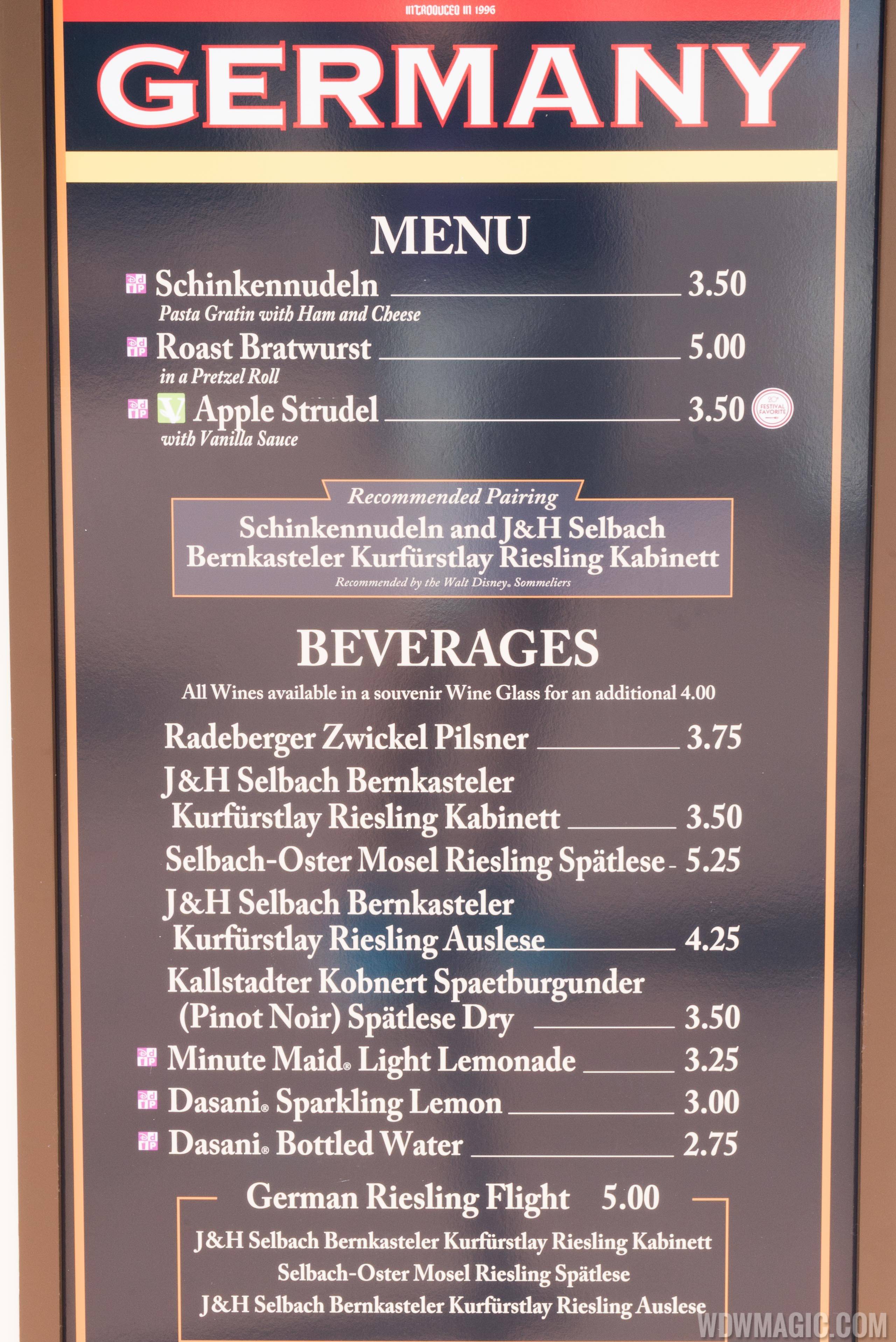 2015 Epcot Food and Wine Festival Marketplace kiosk - Germany menu