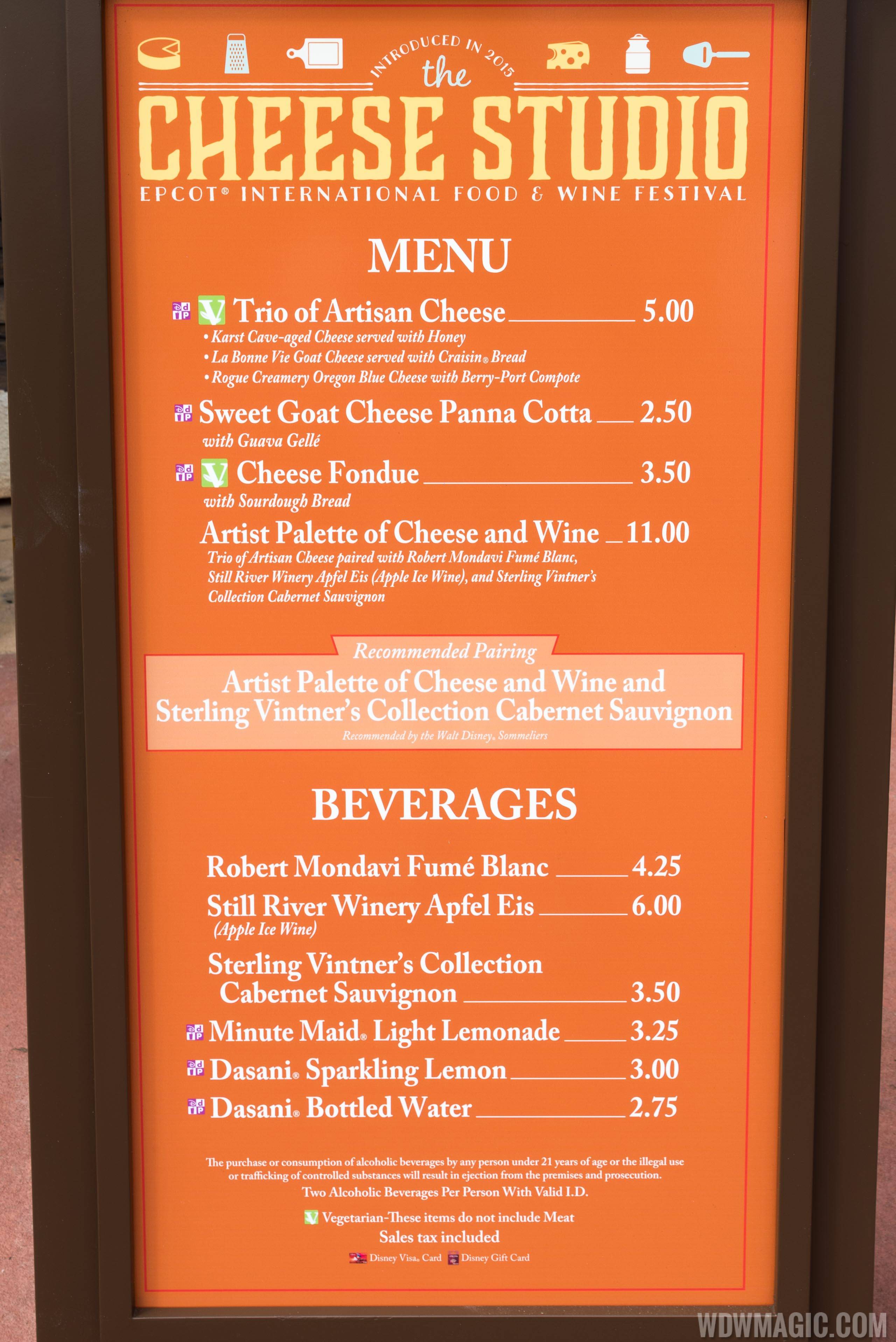 2015 Epcot Food and Wine Festival Marketplace kiosk - Cheese Studio menu