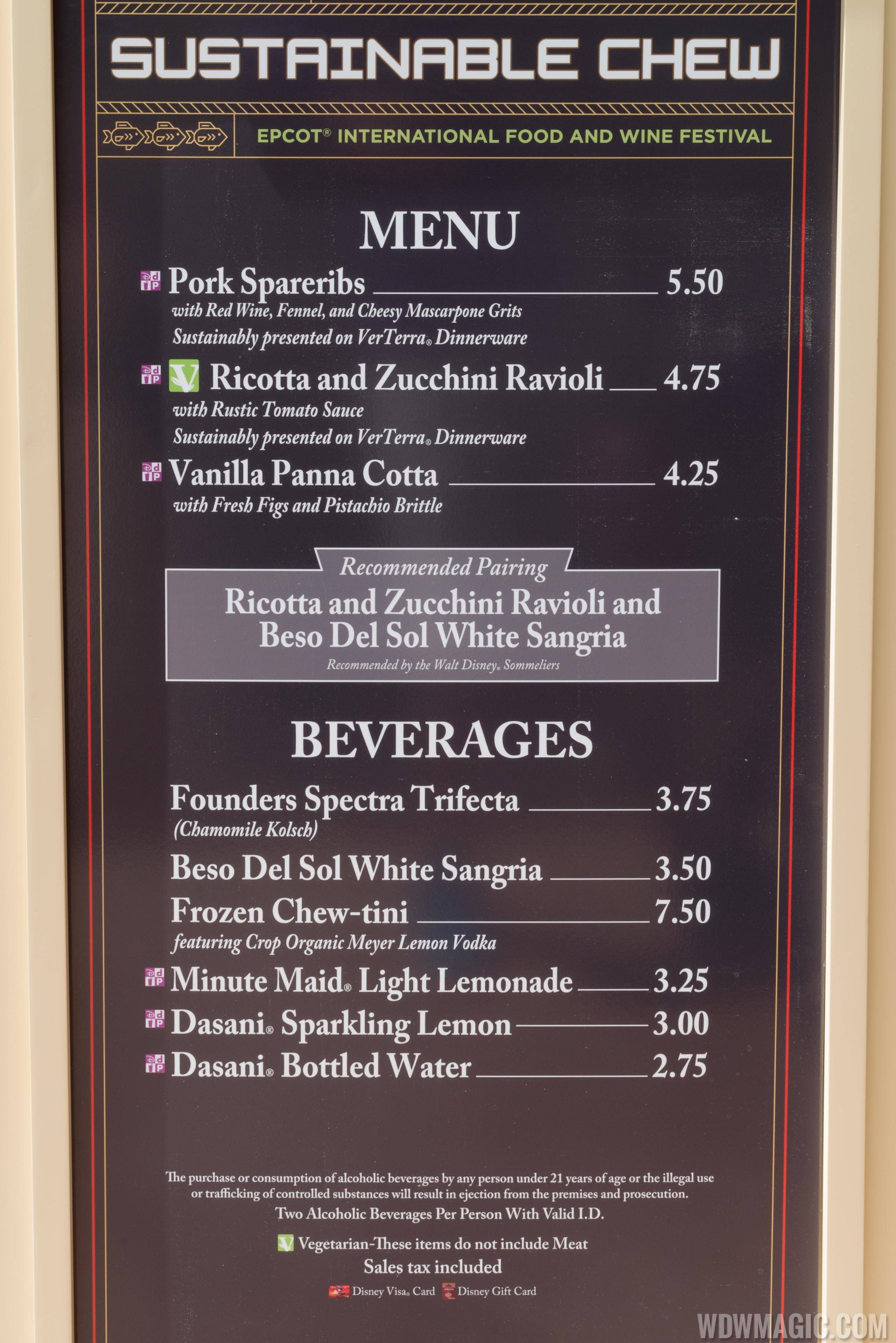 2015 Epcot Food and Wine Festival Marketplace kiosk - Chew Lab menu