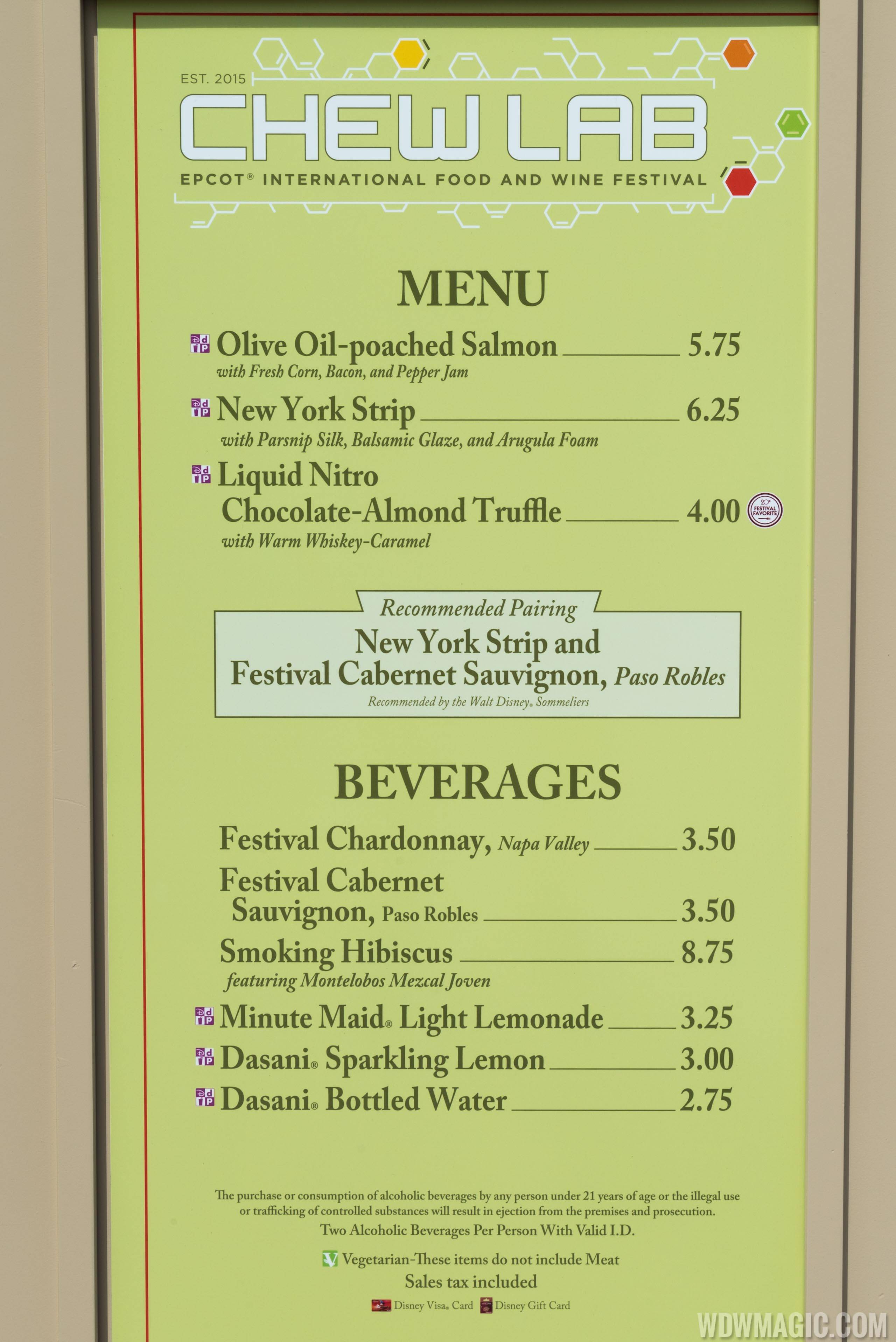 2015 Epcot Food and Wine Festival Marketplace kiosk -  Sustainable CHEW menu
