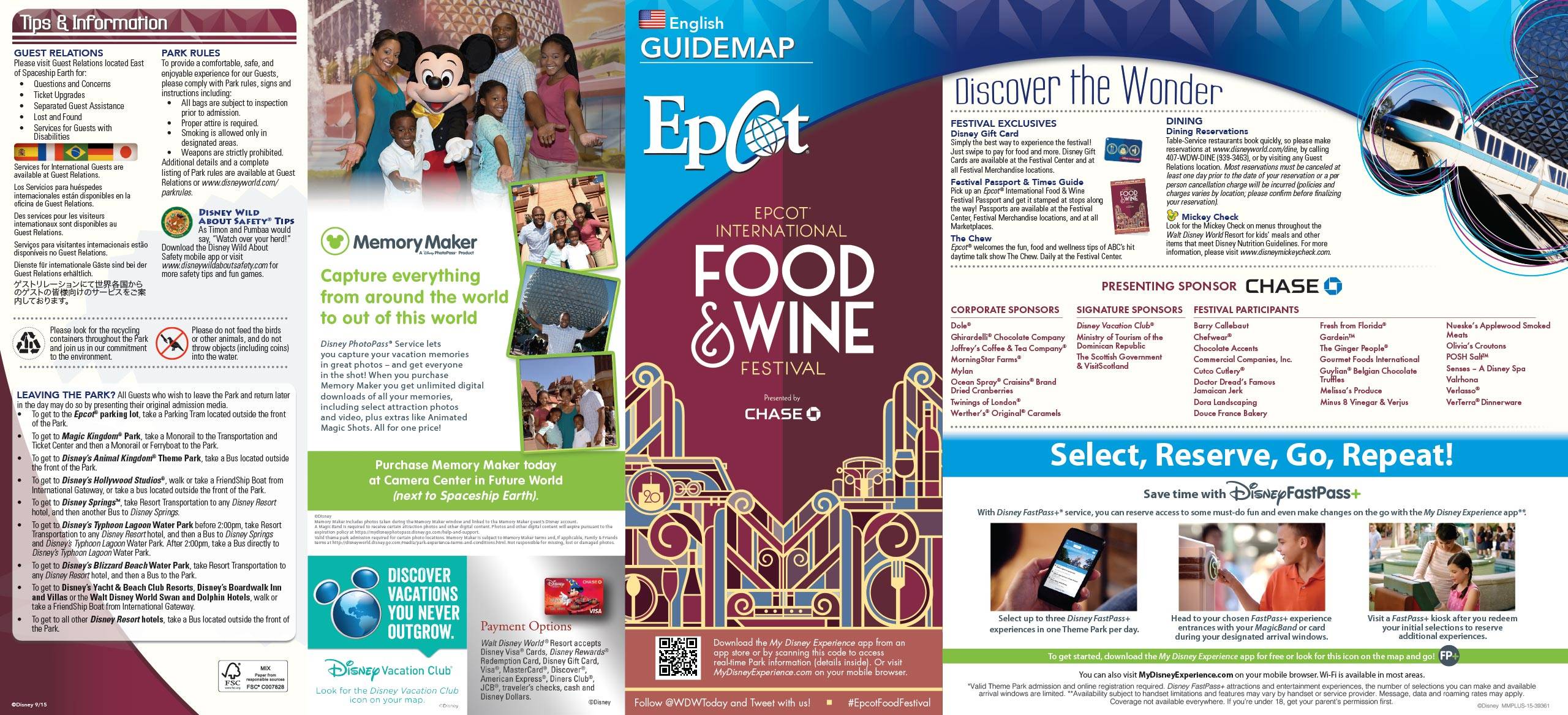 2015 Epcot International Food and Wine Festival Guide Map - Front