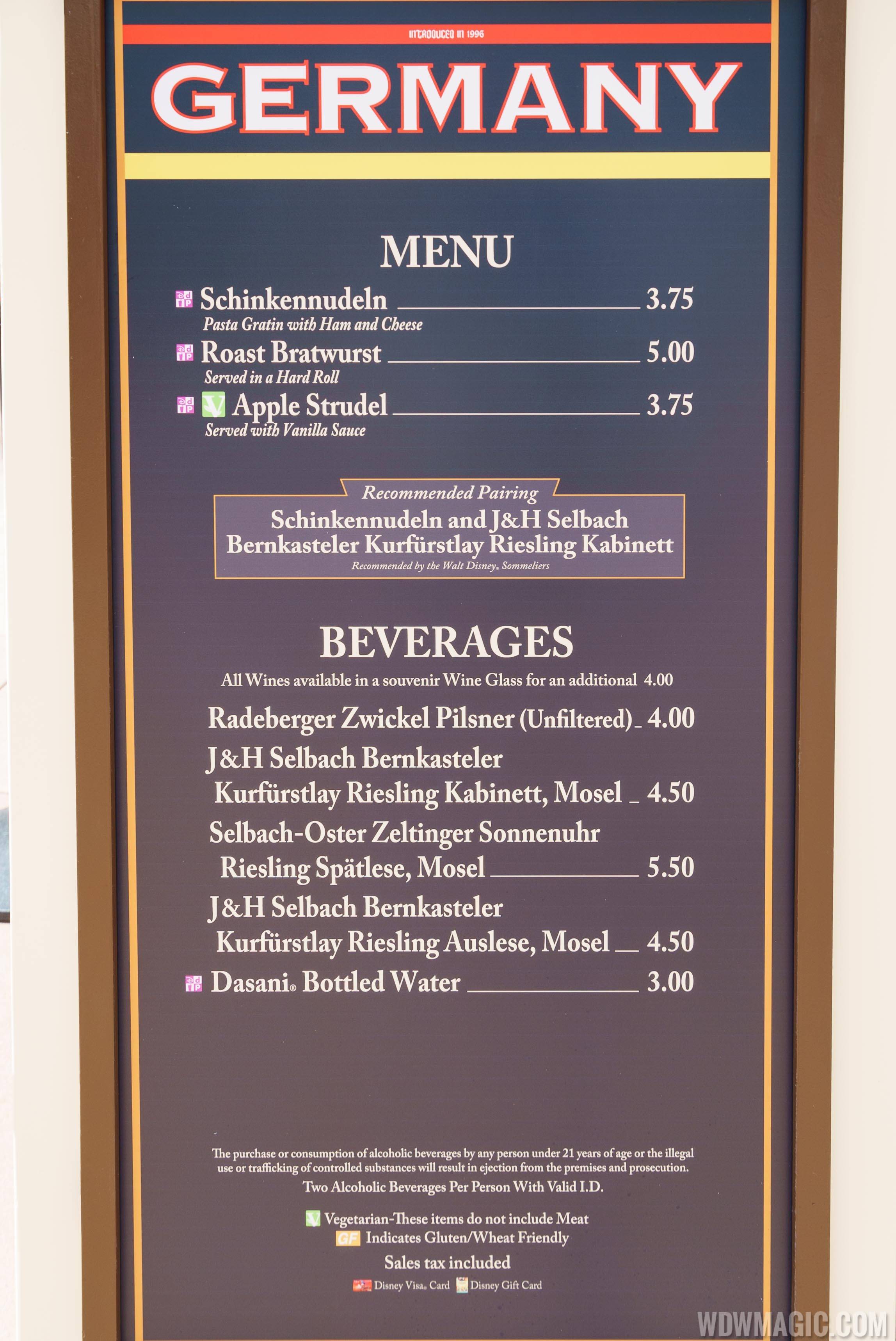 2016 Epcot Food and Wine Festival - Germany menu