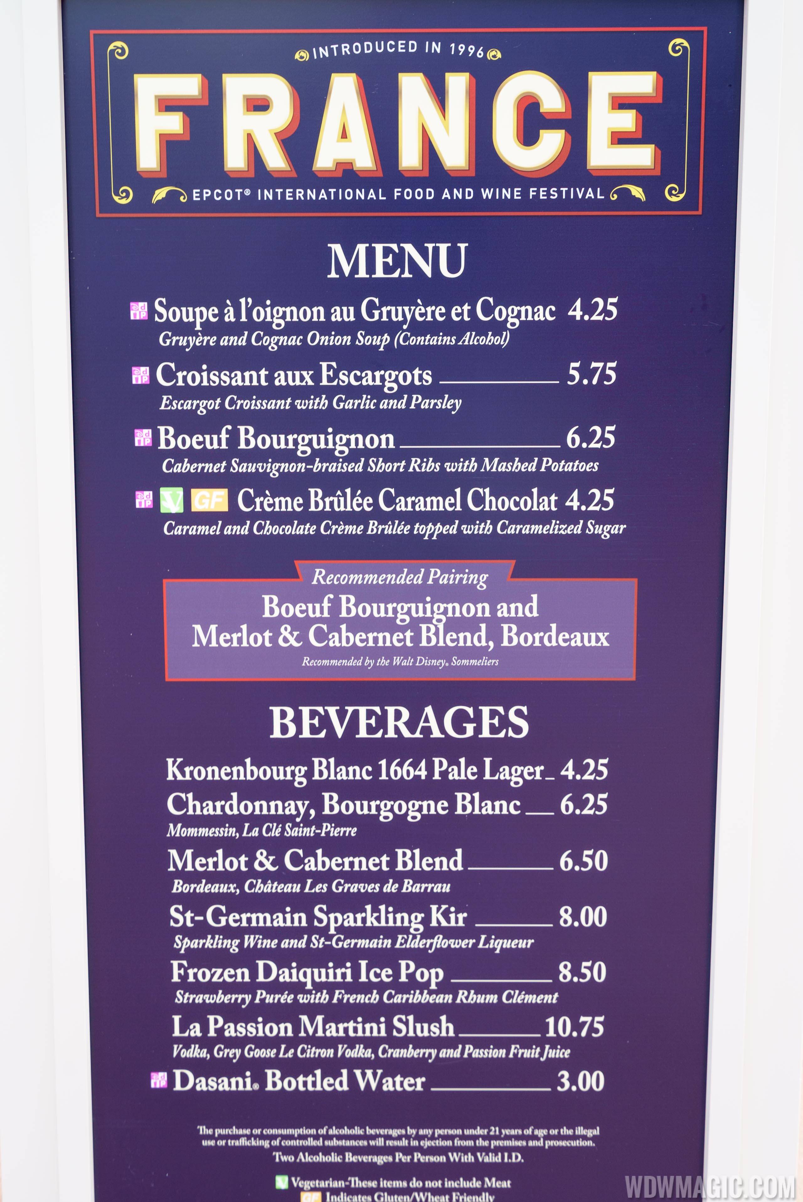 2016 Epcot Food and Wine Festival - France menu