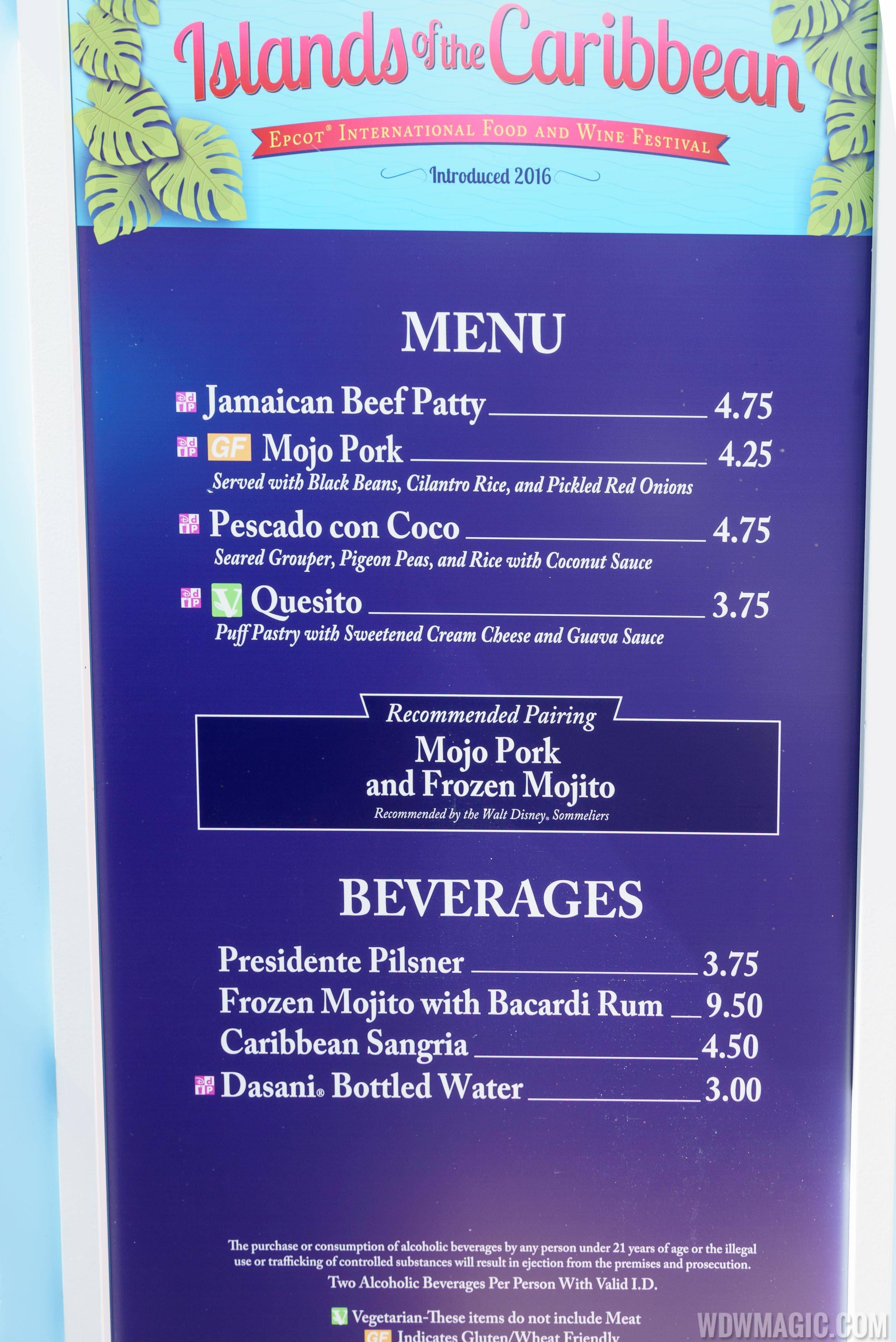 2016 Epcot Food and Wine Festival - Islands of the Caribbean menu