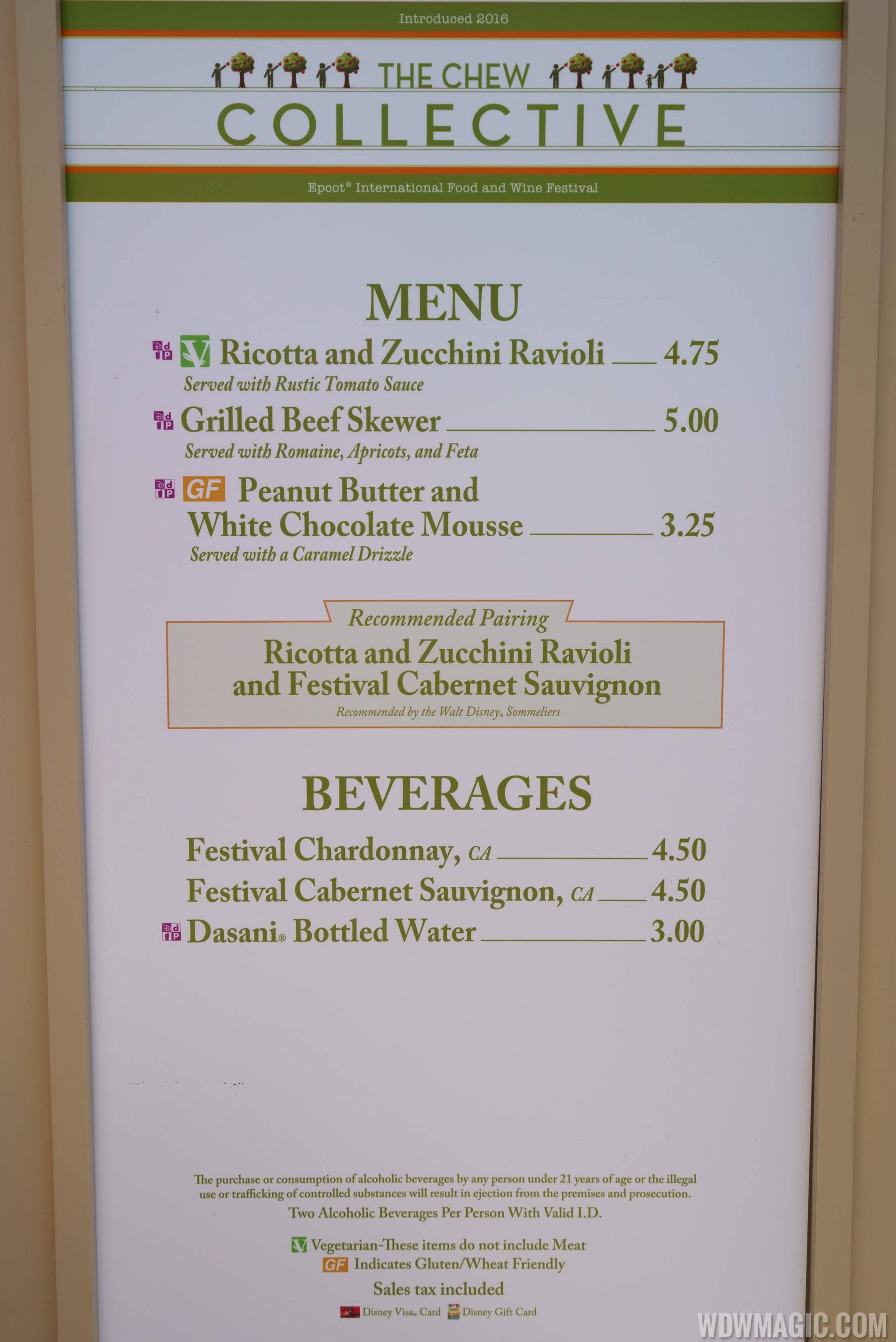 2016 Epcot Food and Wine Festival - The Chew Collective menu