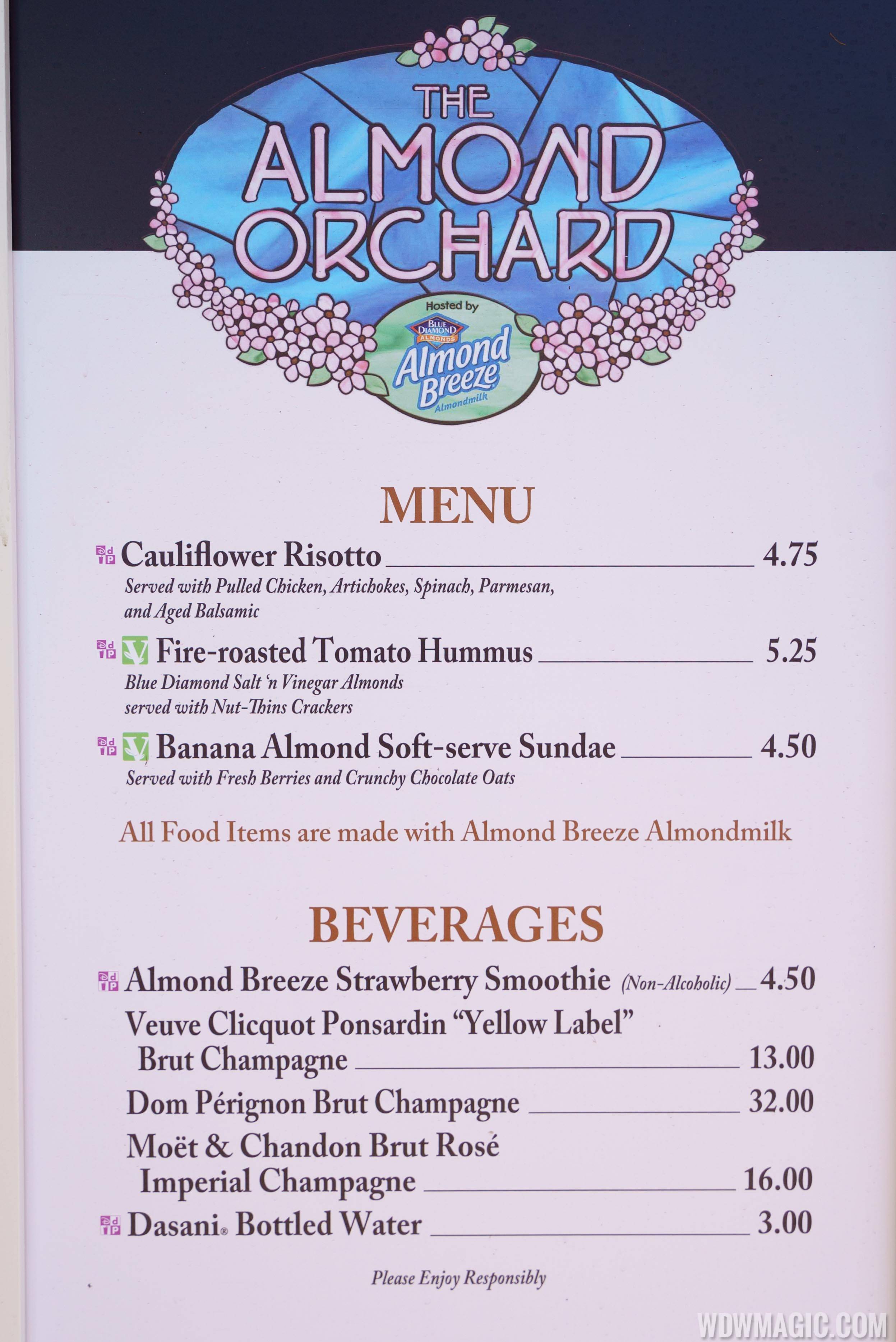 2017 Epcot Food and Wine Festival - The Almond Orchard marketplace kiosk menu
