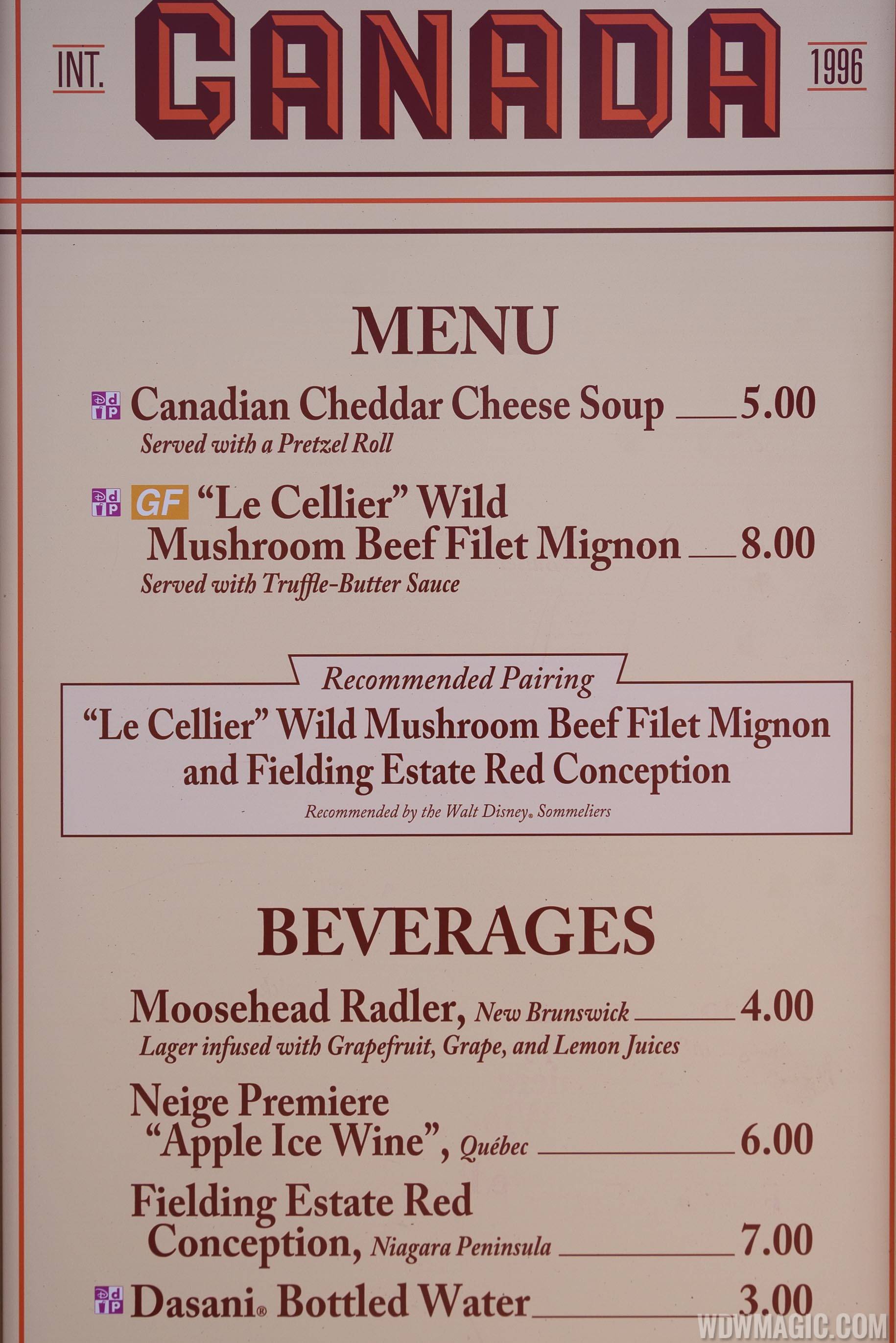 2017 Epcot Food and Wine Festival - Canada marketplace kiosk menu