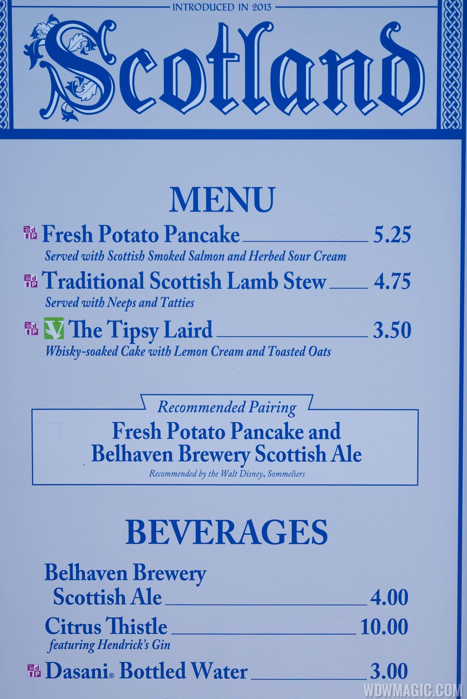 2017 Epcot Food and Wine Festival - Scotland marketplace kiosk menu