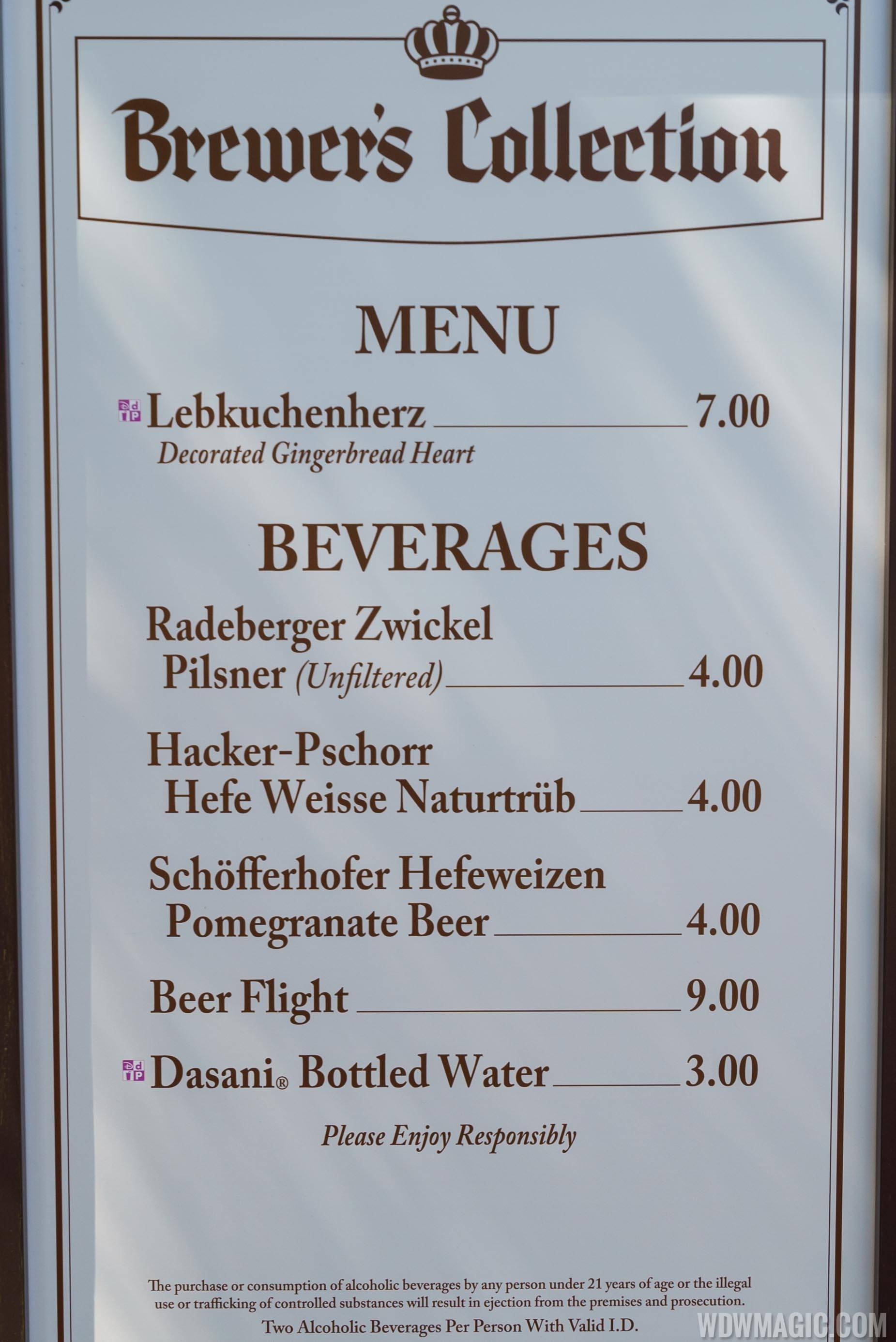 2017 Epcot Food and Wine Festival - Brewer's Collection marketplace kiosk menu