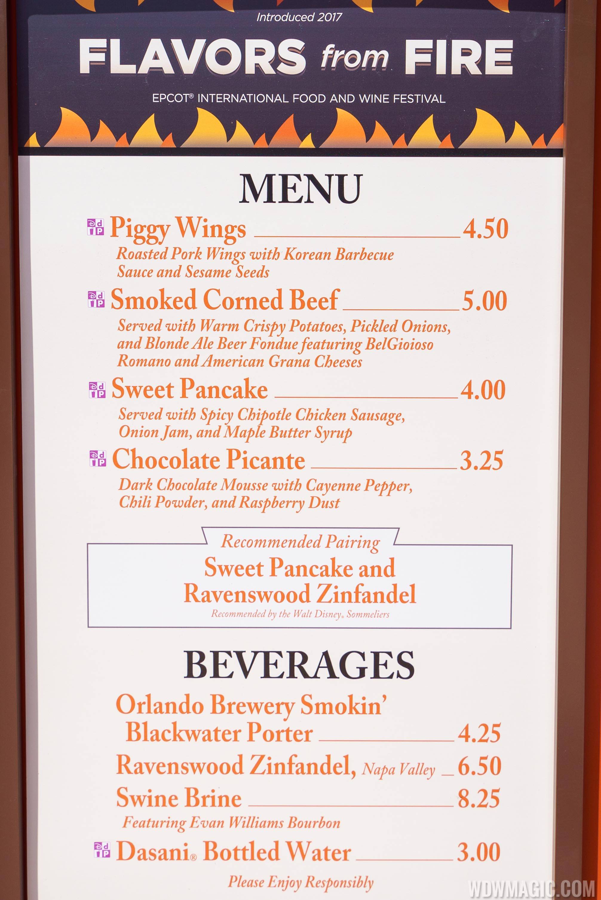 2017 Epcot Food and Wine Festival - Flavors from Fire marketplace kiosk menu