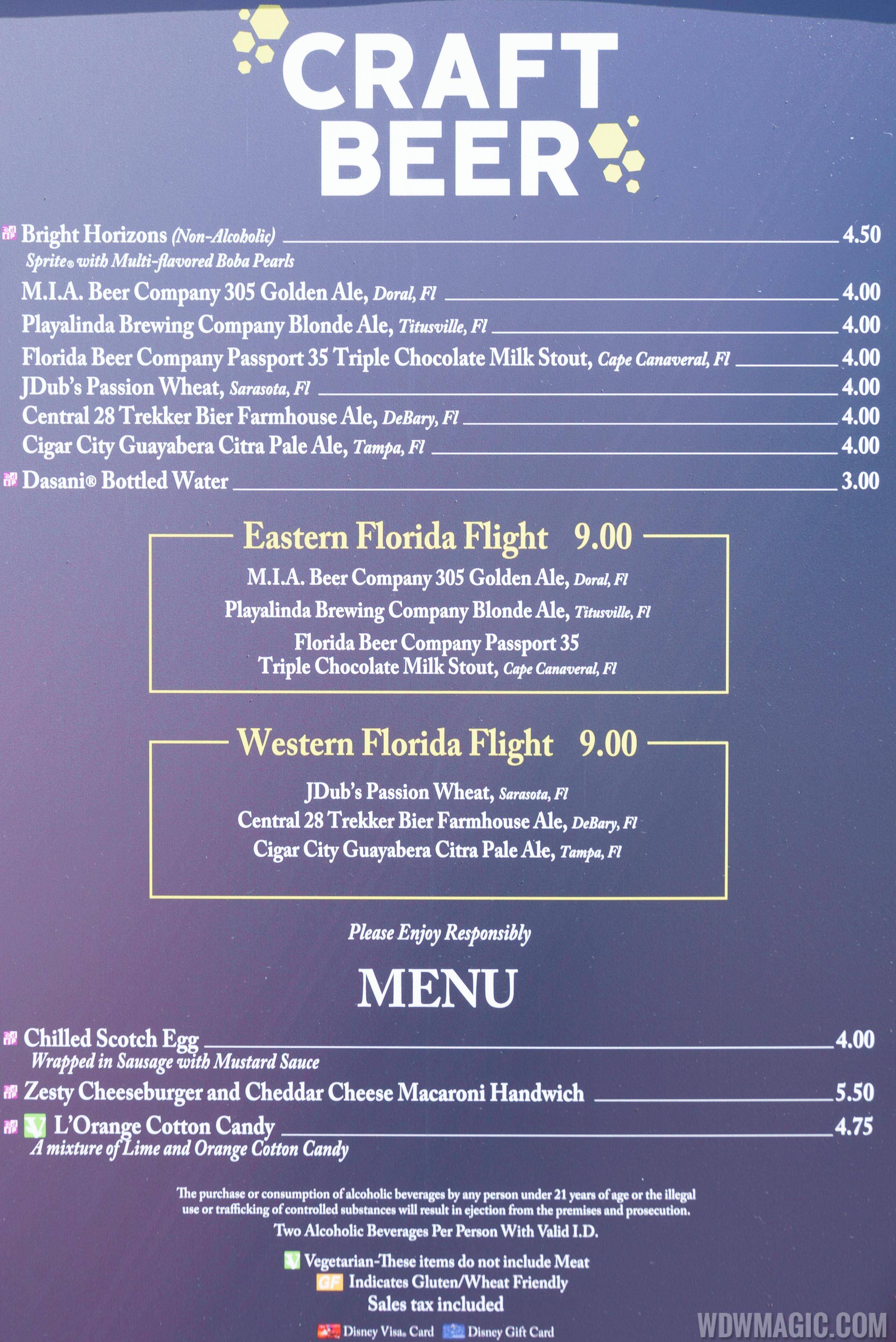 2017 Epcot Food and Wine Festival - Craft Beer marketplace menu