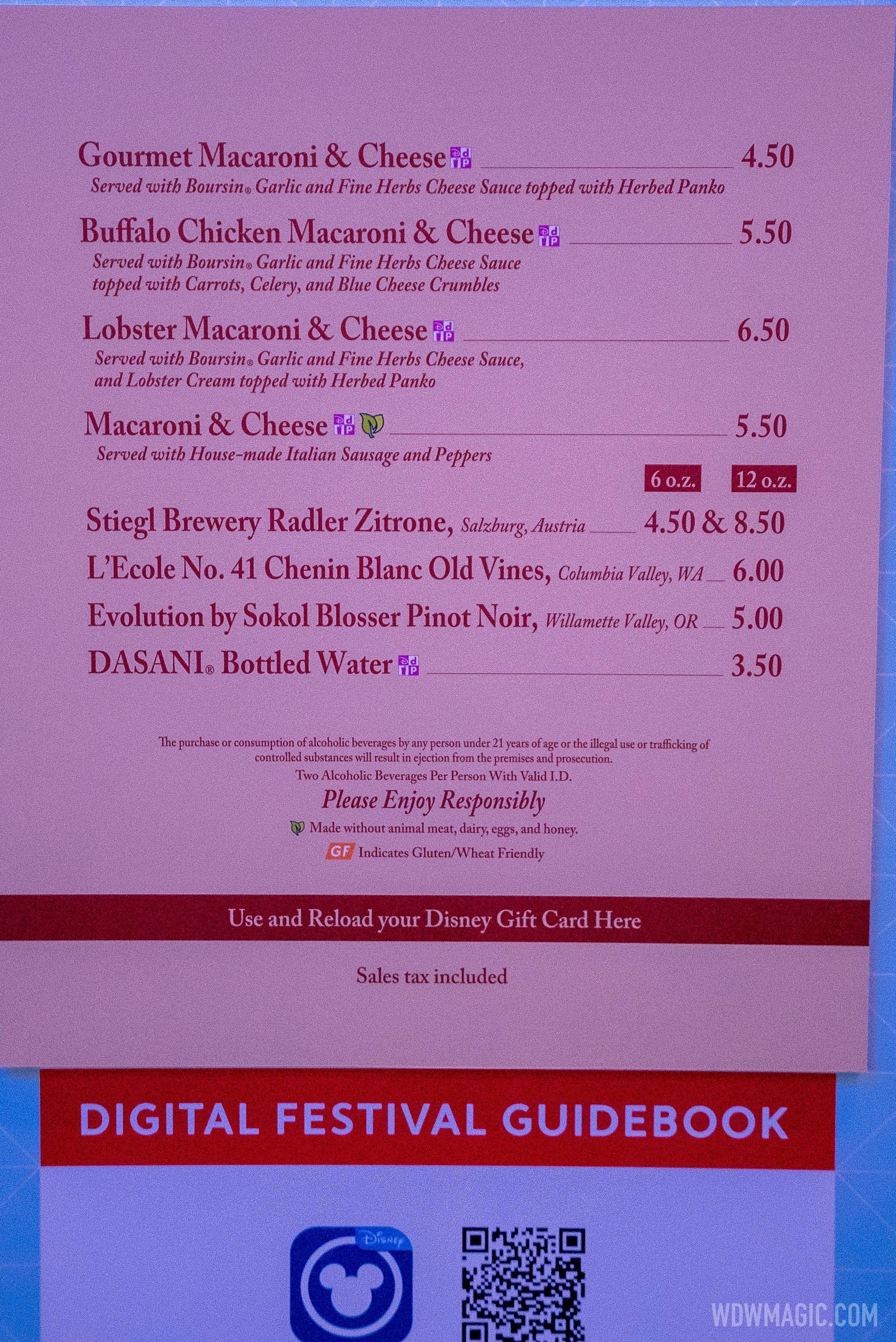Taste of EPCOT Food and Wine Festival - Mac and Cheese menu