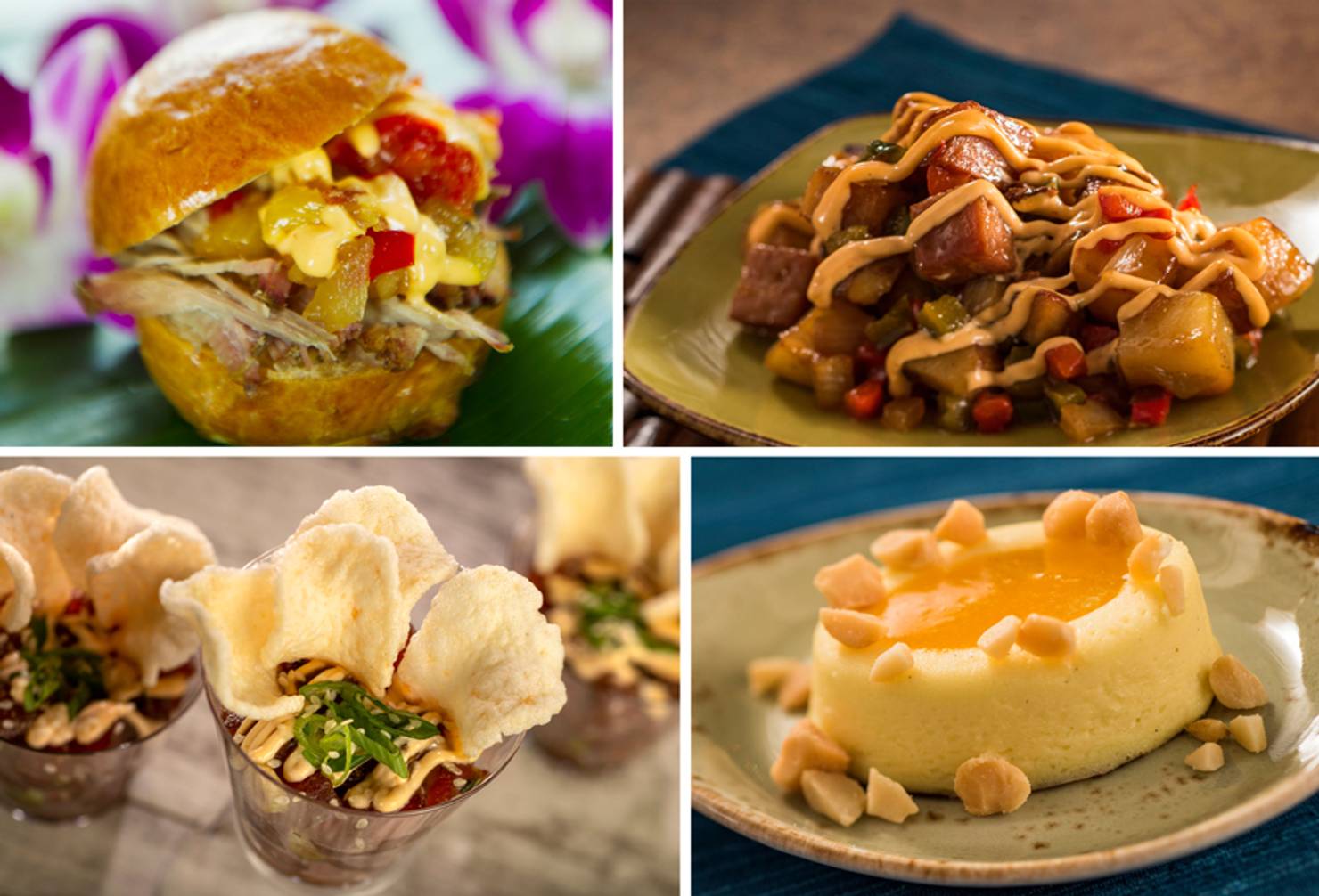 Hawaii - Kalua Pork Slider, Teriyaki-glazed SPAM Hash, Tuna Poke and Passion Fruit Cheesecake