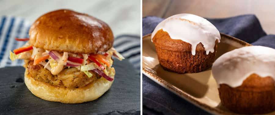 Chesapeake Crab Slider with tangy coleslaw and Cajun remoulade. reshly Baked Carrot Cake with cream cheese icing.