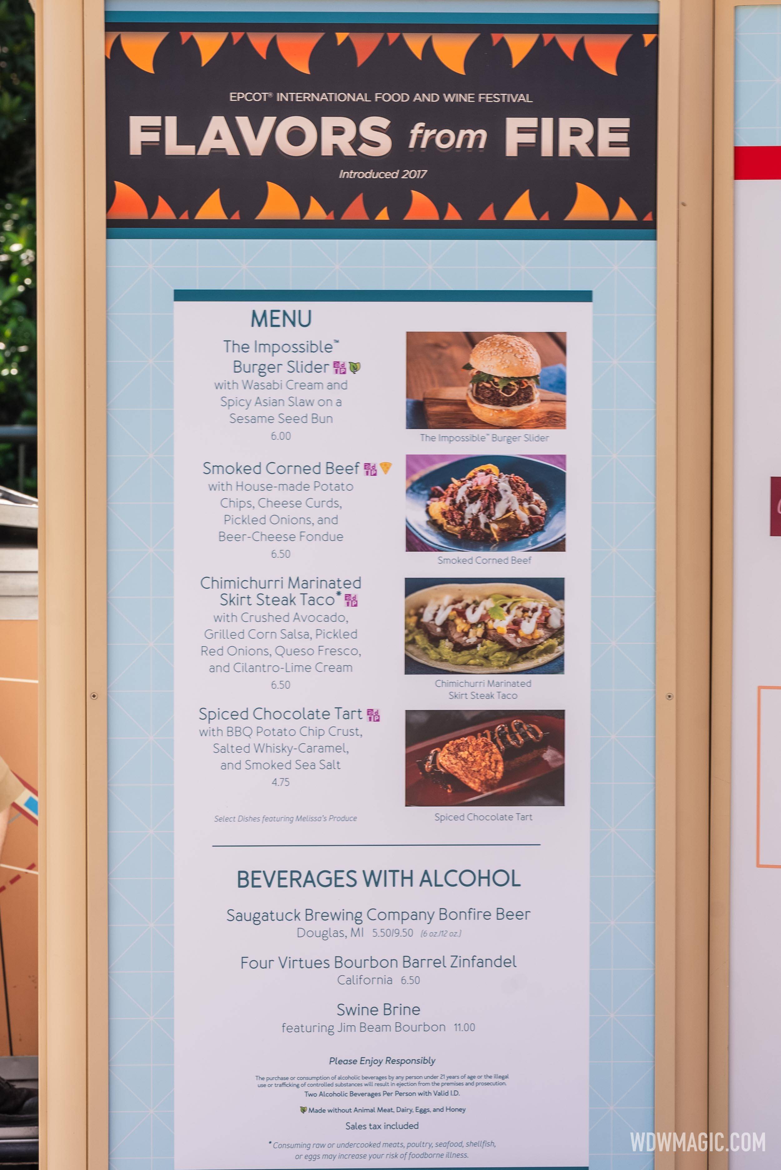 Flavors from Fire Marketplace Kiosk menu