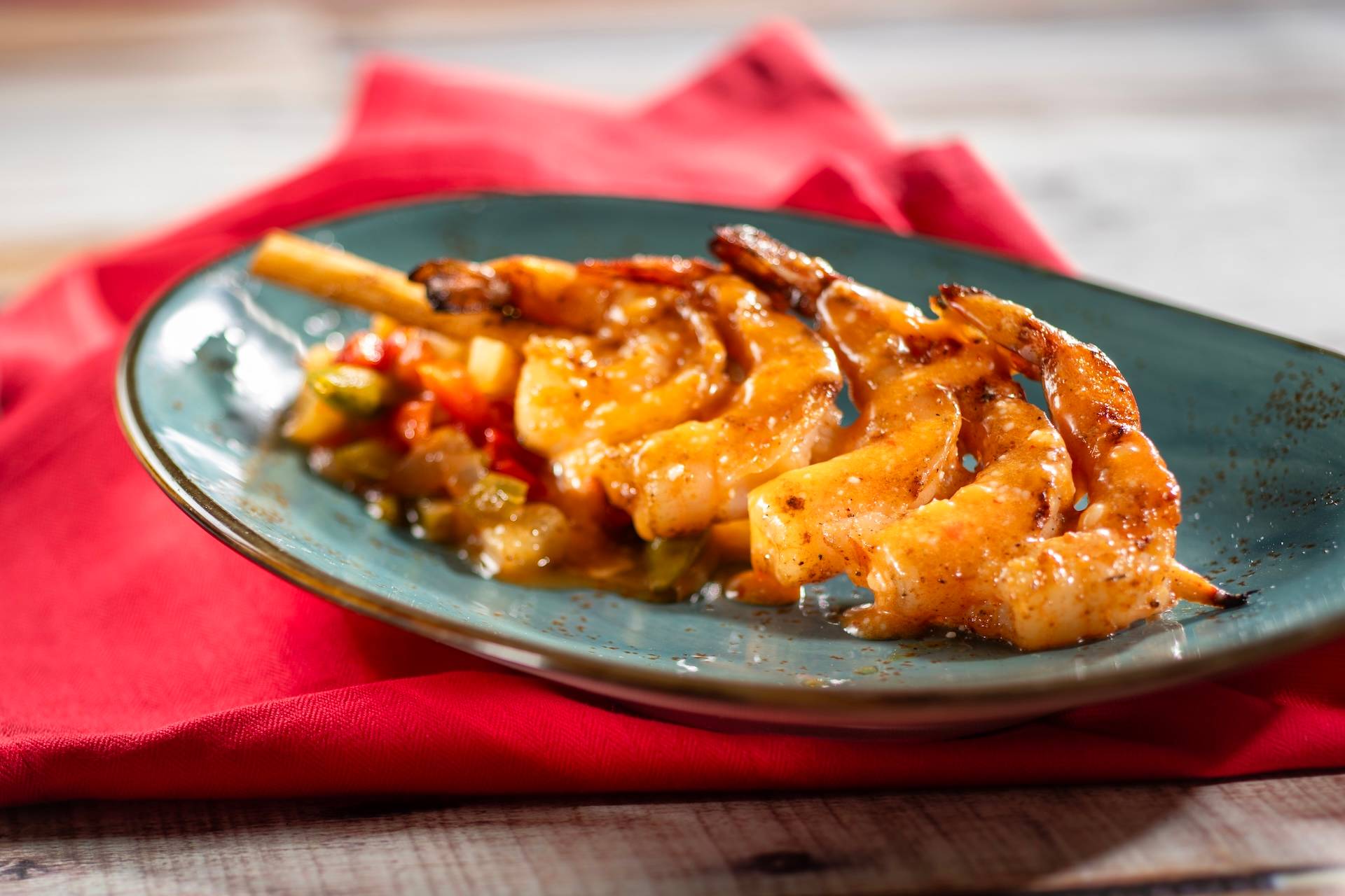 Grilled Bushberry-spiced Shrimp Skewer