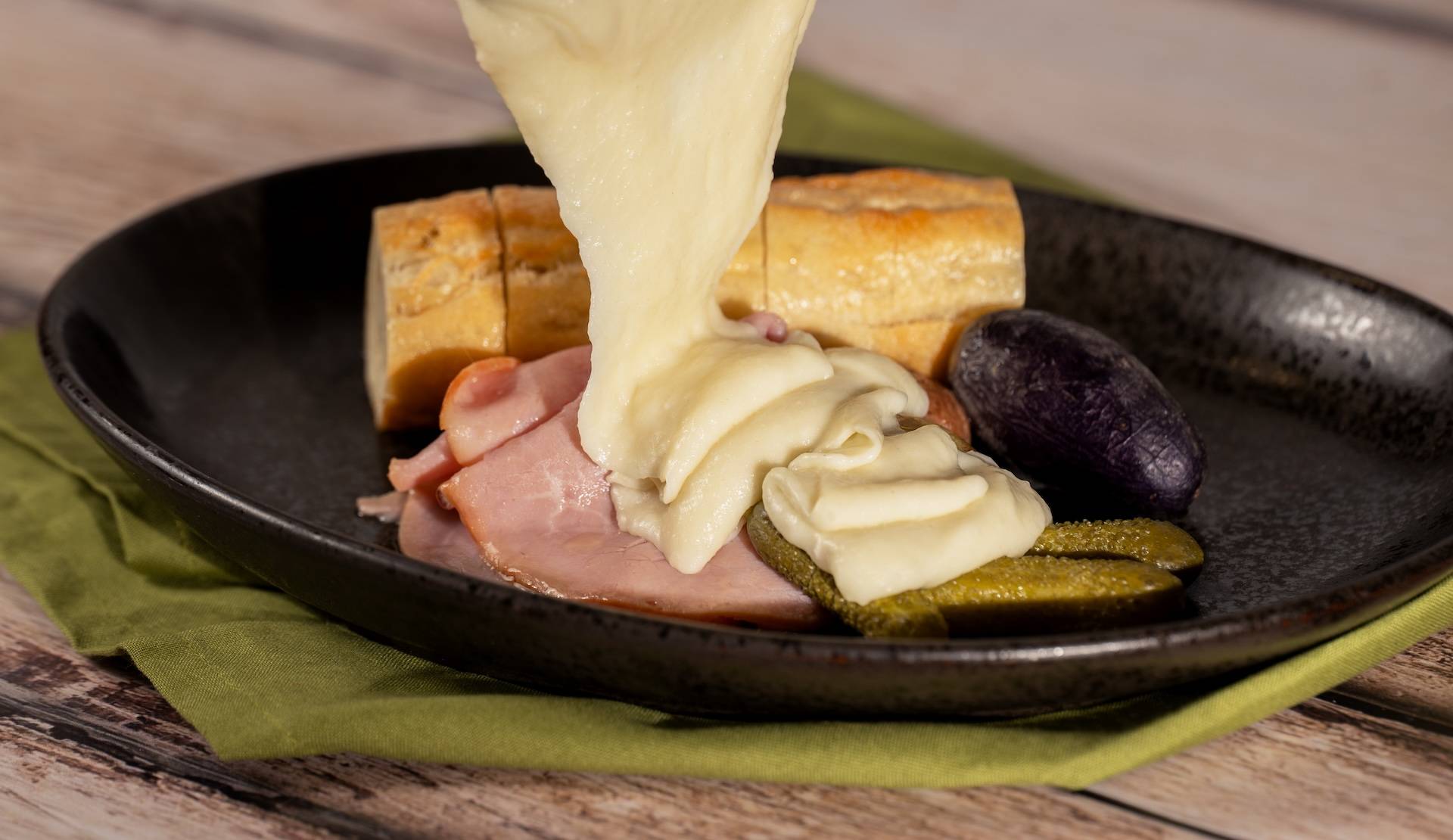 Warm Raclette Swiss Cheese and Alpine Ham