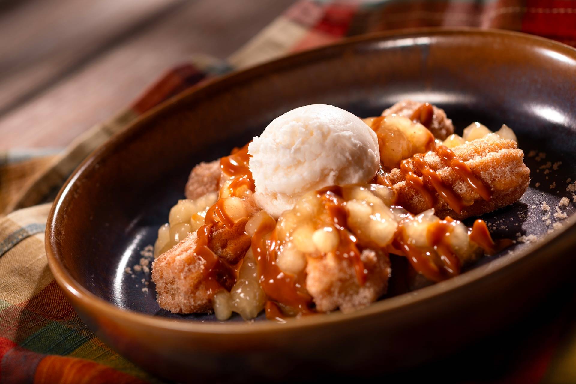 Apple-Cinnamon and Caramel Mini Churros Sundae
