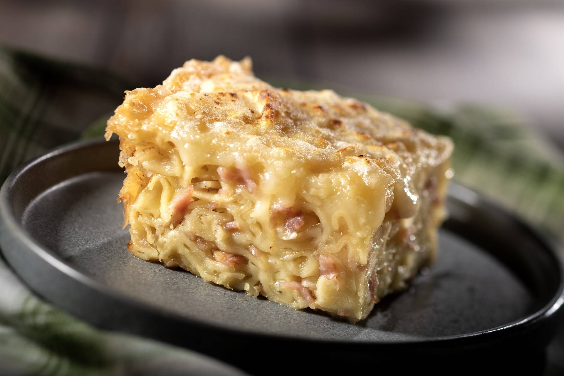 Schinkennudeln Pasta Gratin with Ham Onions and Cheese