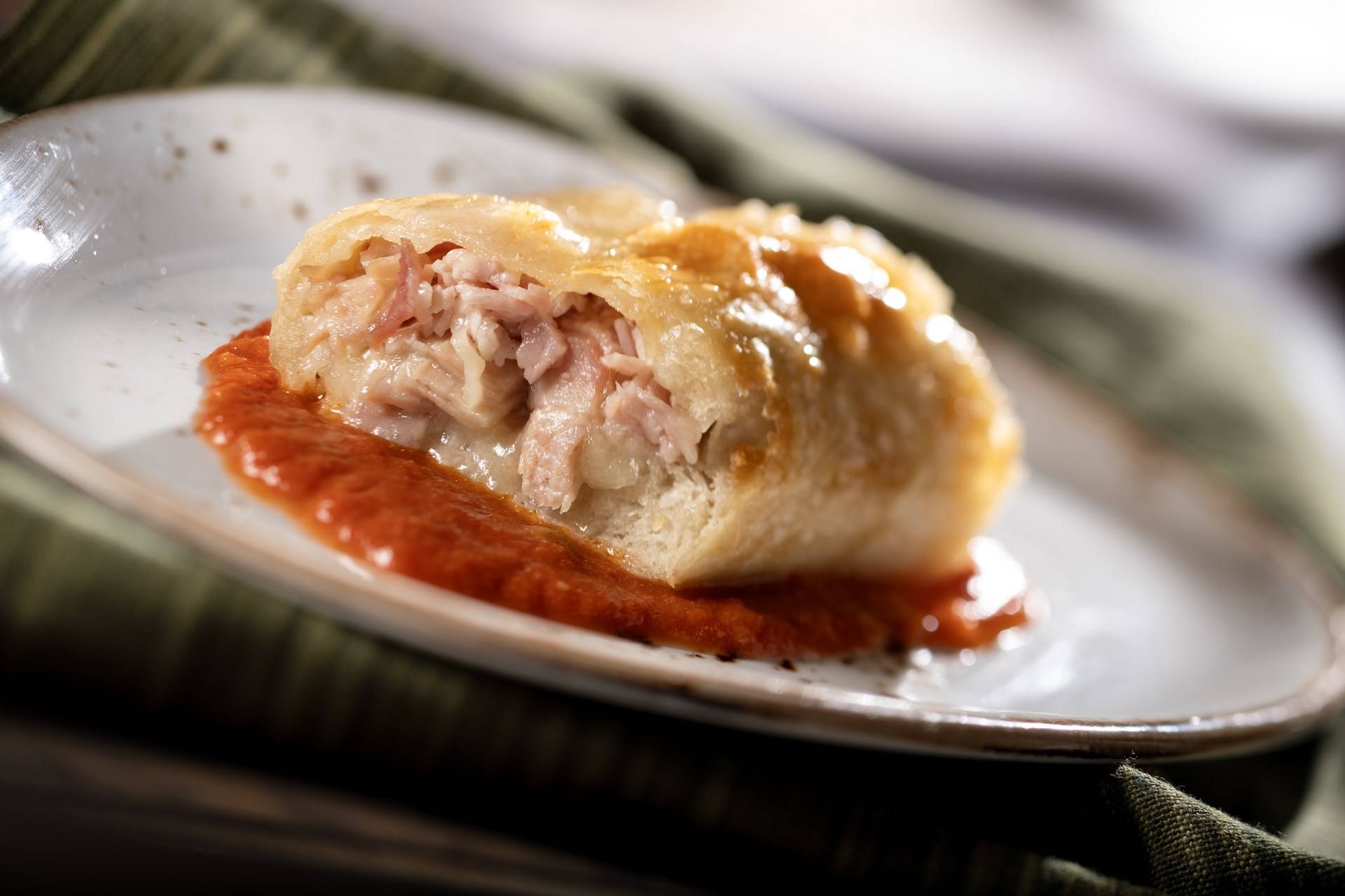 Stromboli Baked Ham and Provolone Roll with Parmesan and Tomato Sauce New