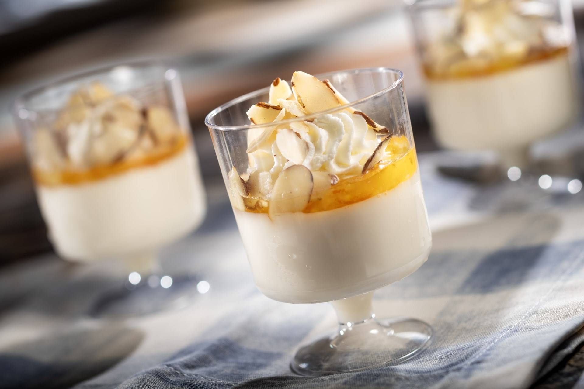 Almond Panna Cotta with Orange Marmalade Whipped Cream and Candied Almonds New