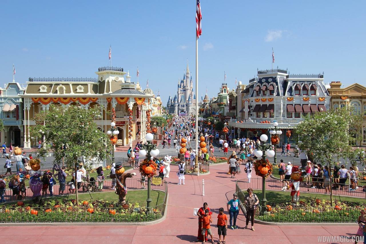 Magic Kingdom's 2013 Halloween decorations - A view of Main Street U.S.A from the train station balcony