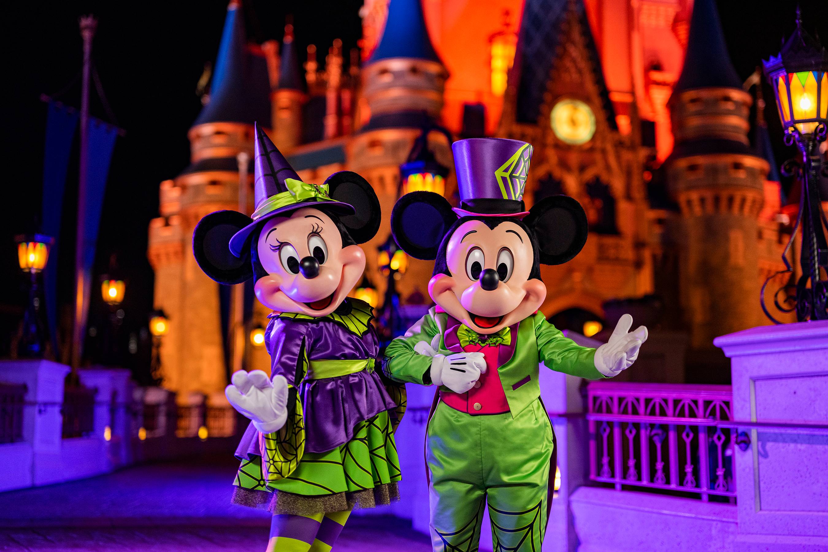 New Neon Spiderweb Halloween Costumes For Mickey Mouse and Minnie Mouse