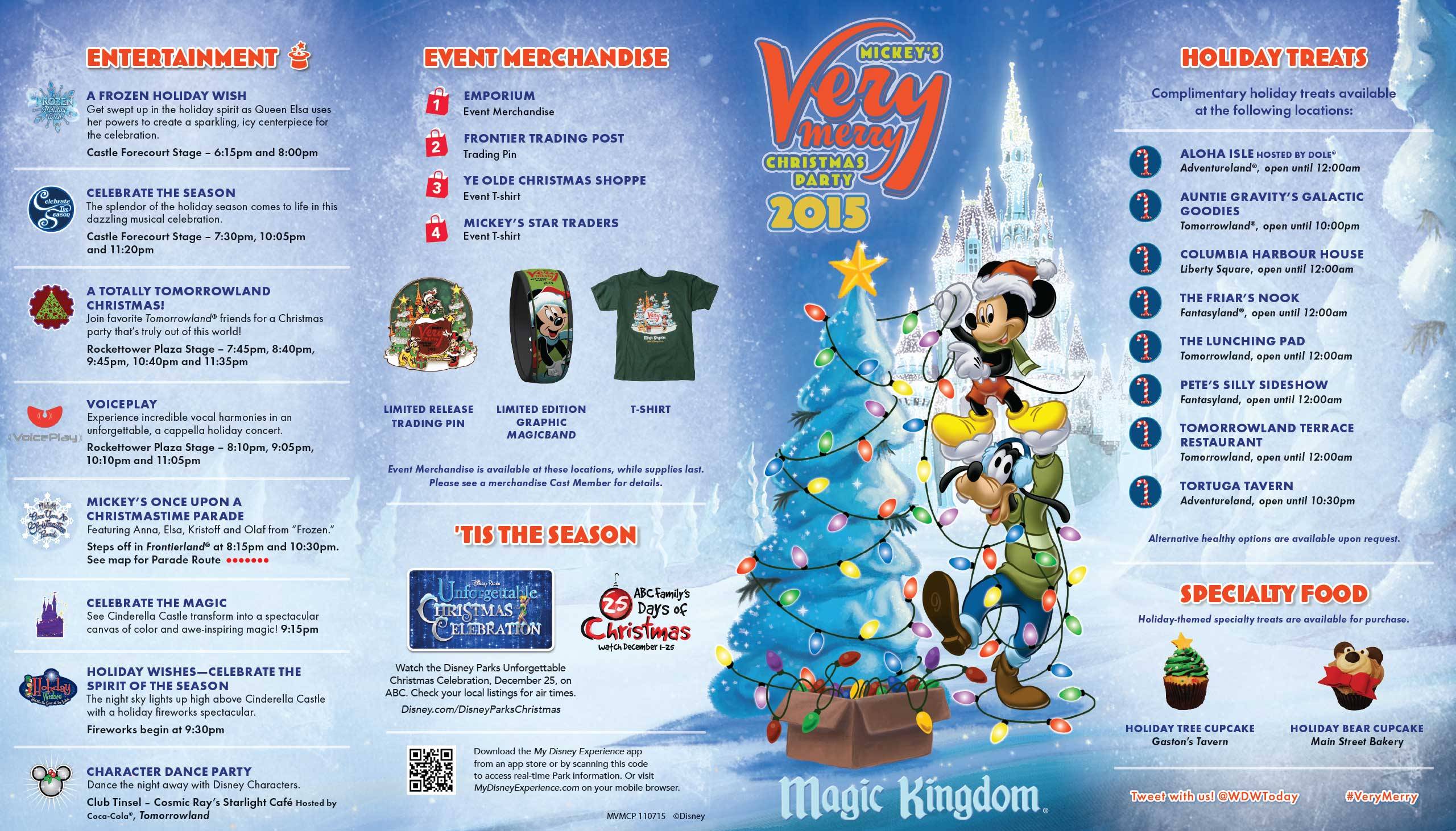 Mickey's Very Merry Christmas Party 2015 guide map - Front