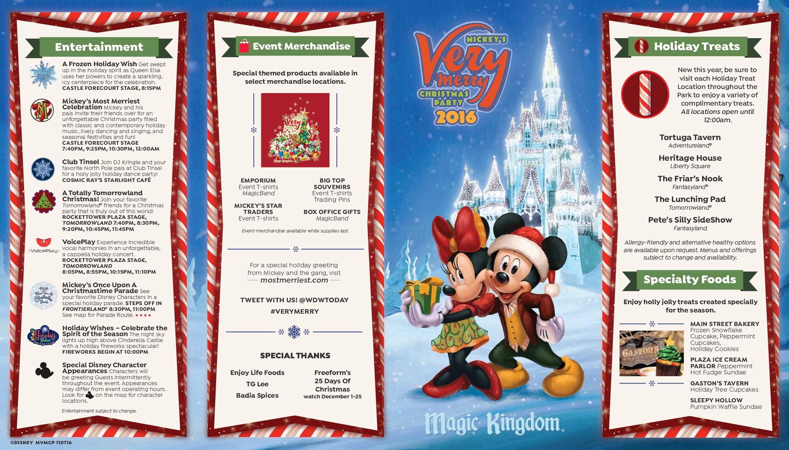 Mickey's Very Merry Christmas Party 2016 guide map and entertainment schedule