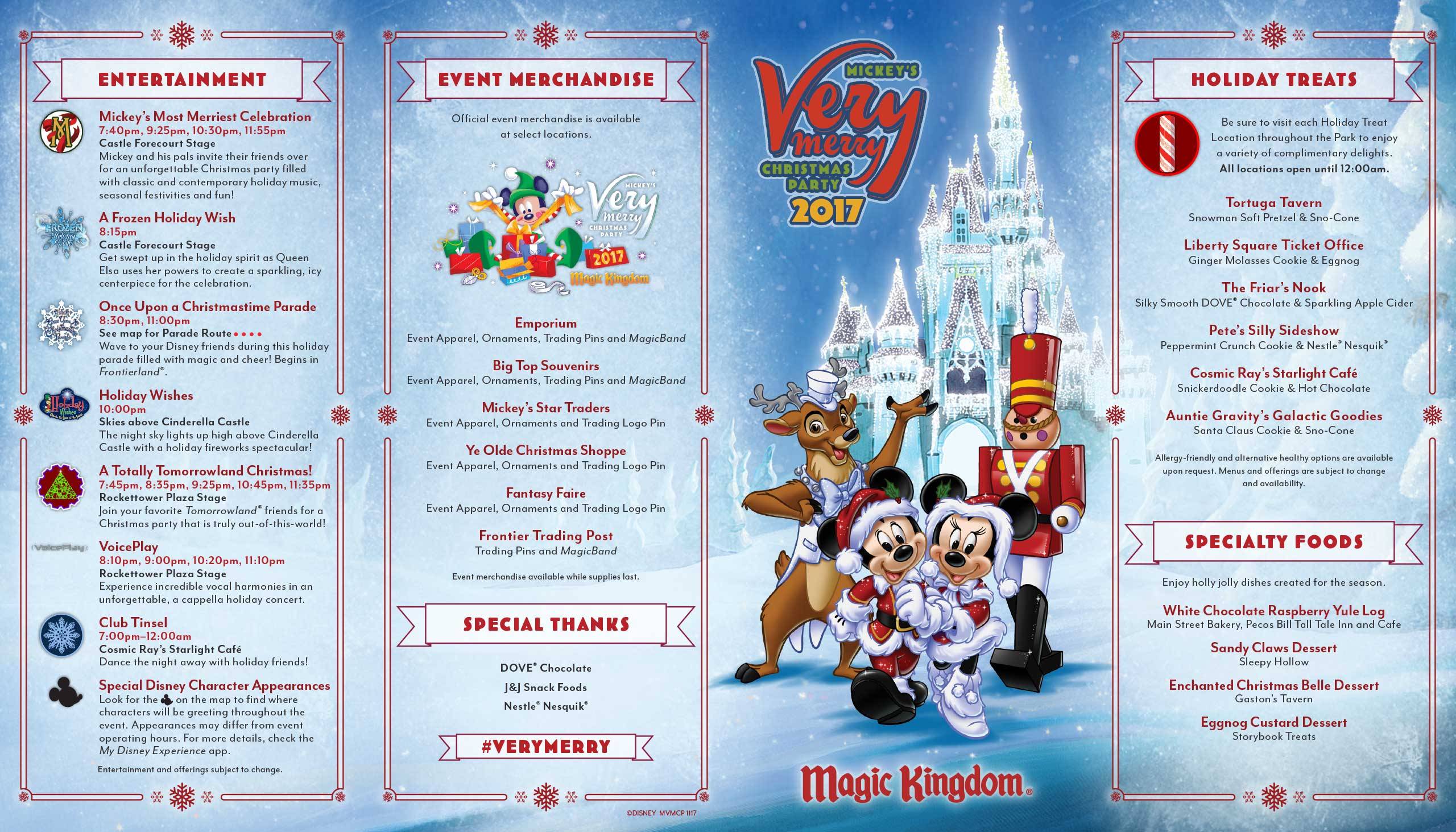 Mickey's Very Merry Christmas Party 2017 guide map - Front