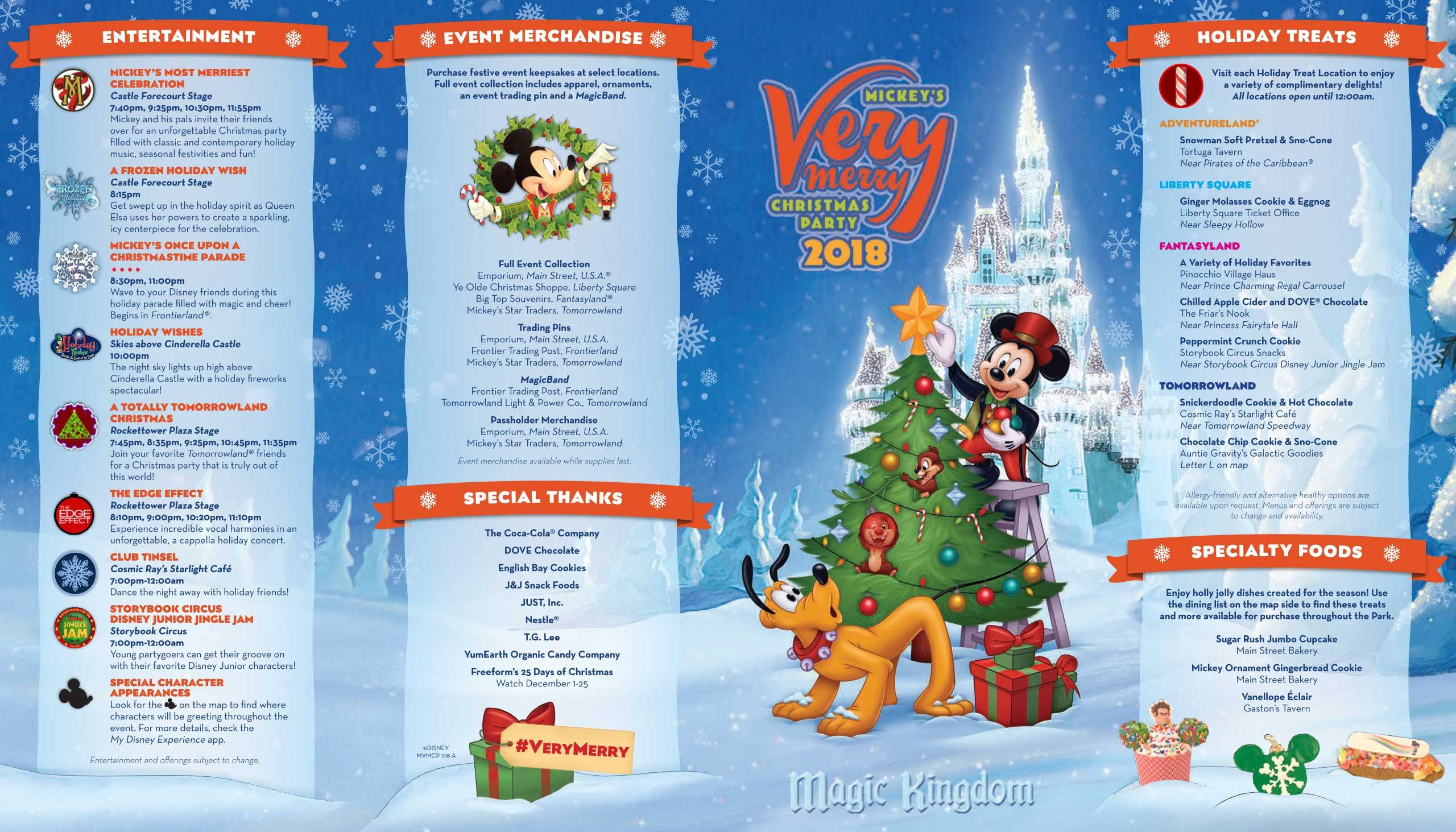 Mickey's Very Merry Christmas Party 2018 guide map - front