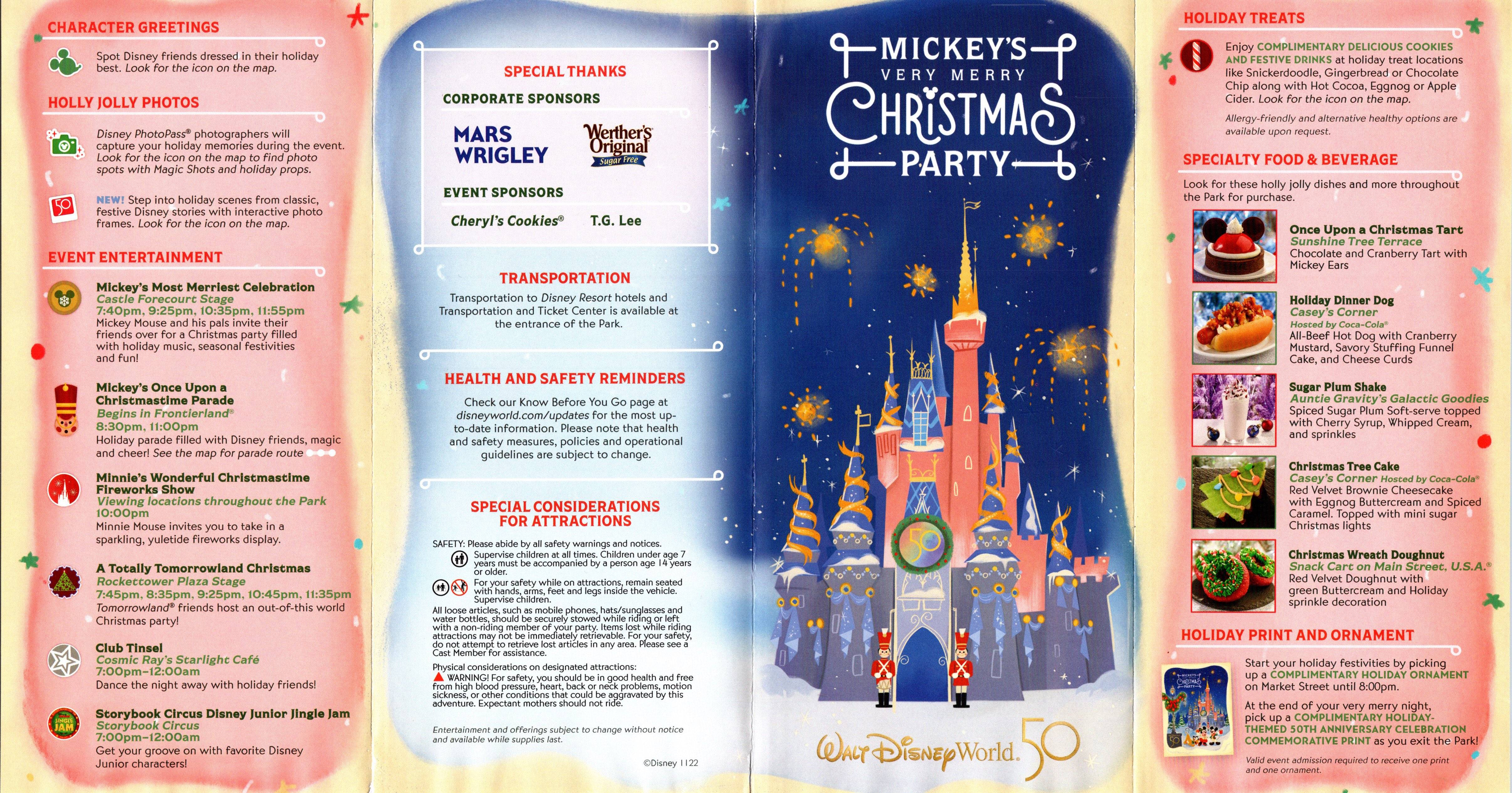 Mickey's Very Merry Christmas Party 2022 guide map - Front