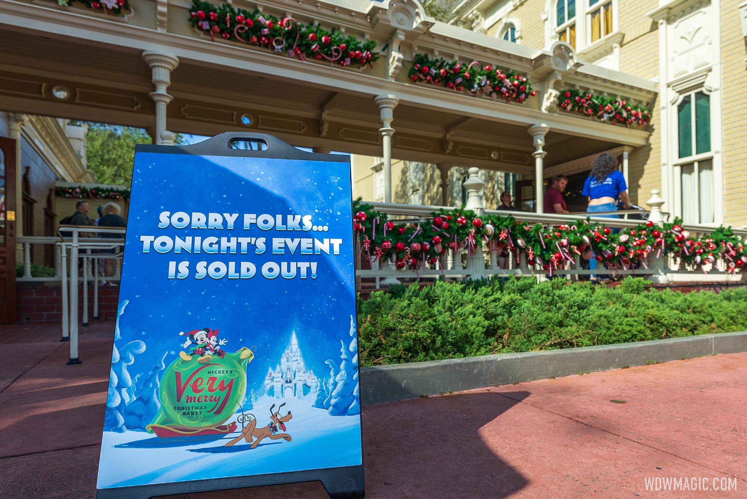 Mickey's Very Merry Christmas Party sold out sign