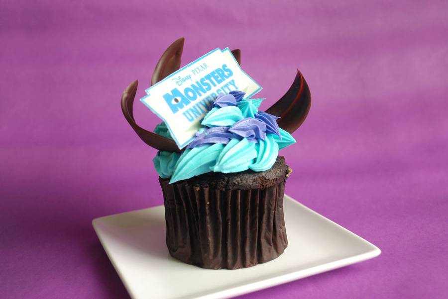Monstrous Summer All-Nighter food - Gaston’s Tavern chocolate cupcake topped with tasty “Monsters University” sweets