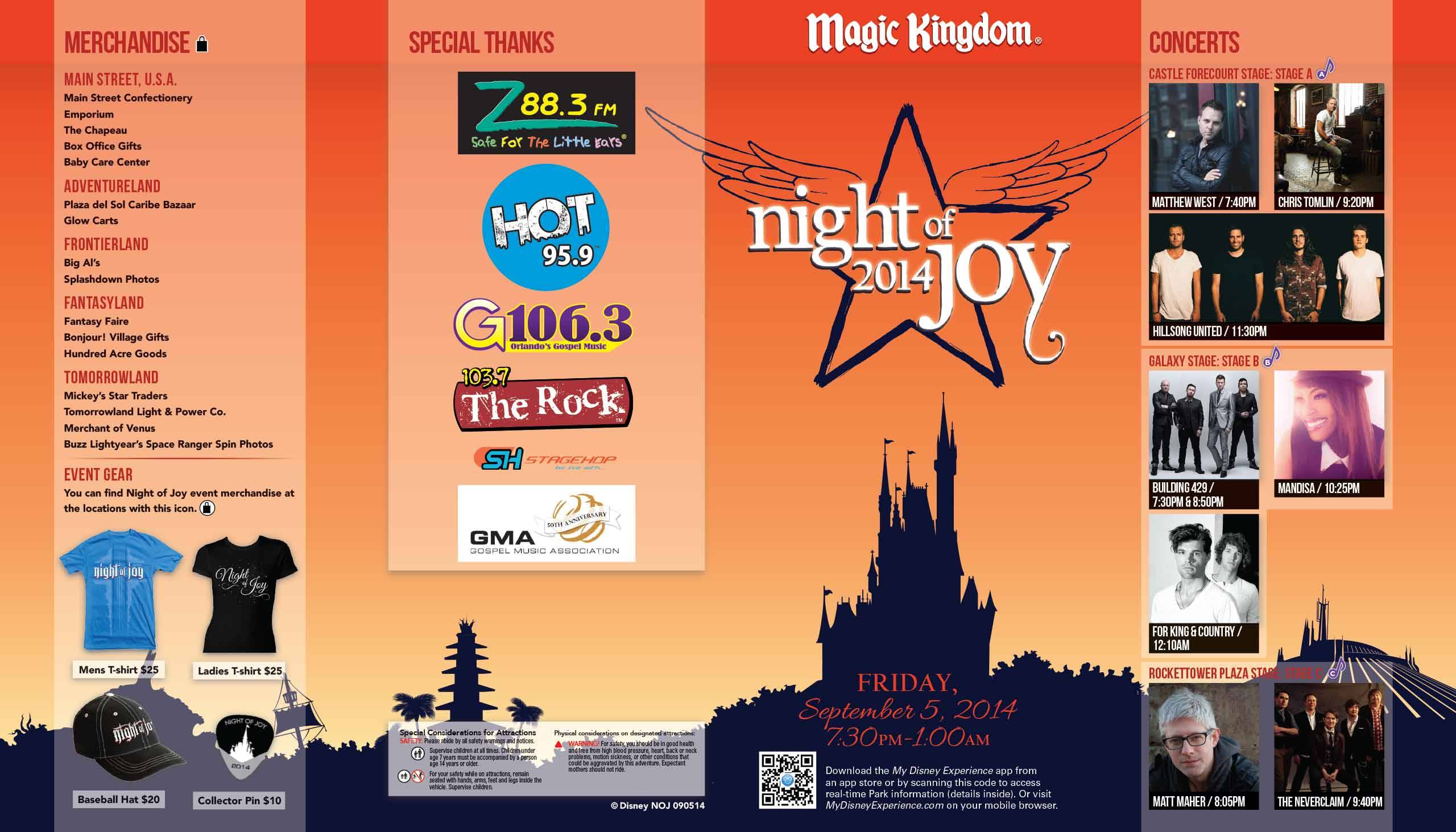 Night of Joy 2014 Guide Map - September 5 2014 front