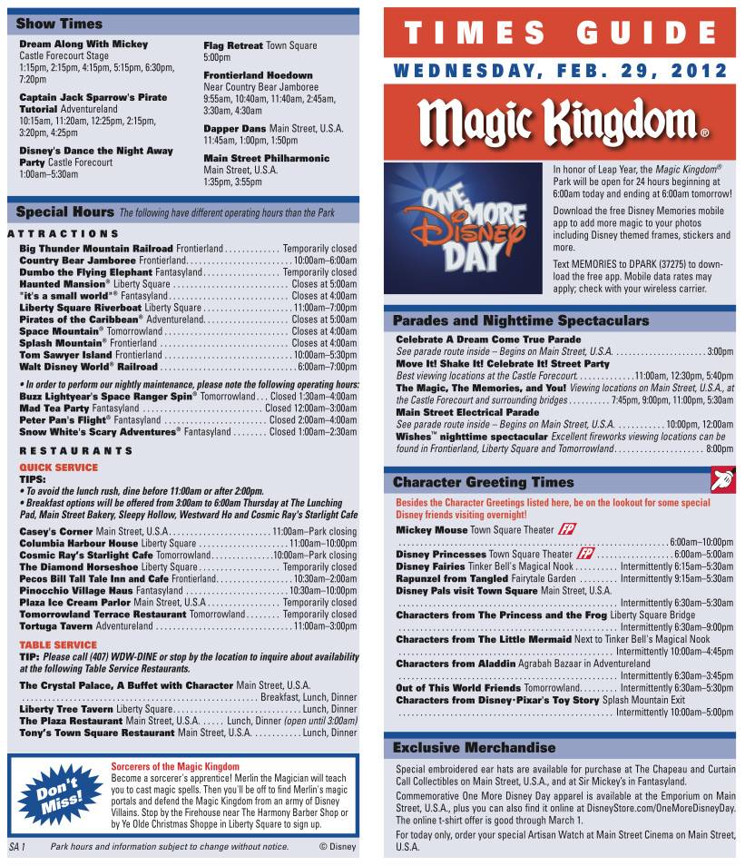 One More Disney Day times guide