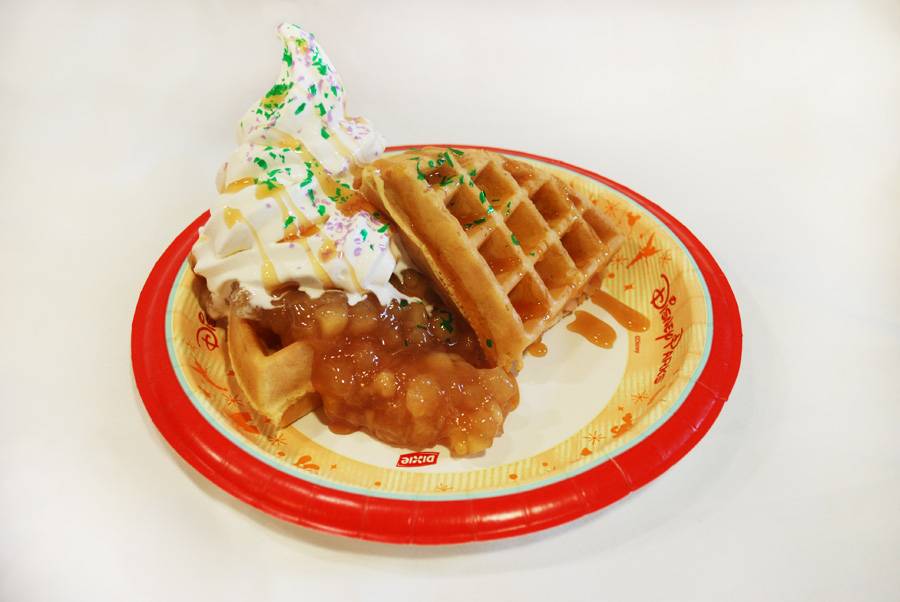 Rock Your Disney Side snacks - Poisoned Apple Waffle Sundae - waffles with stewed apple topping and whipped cream