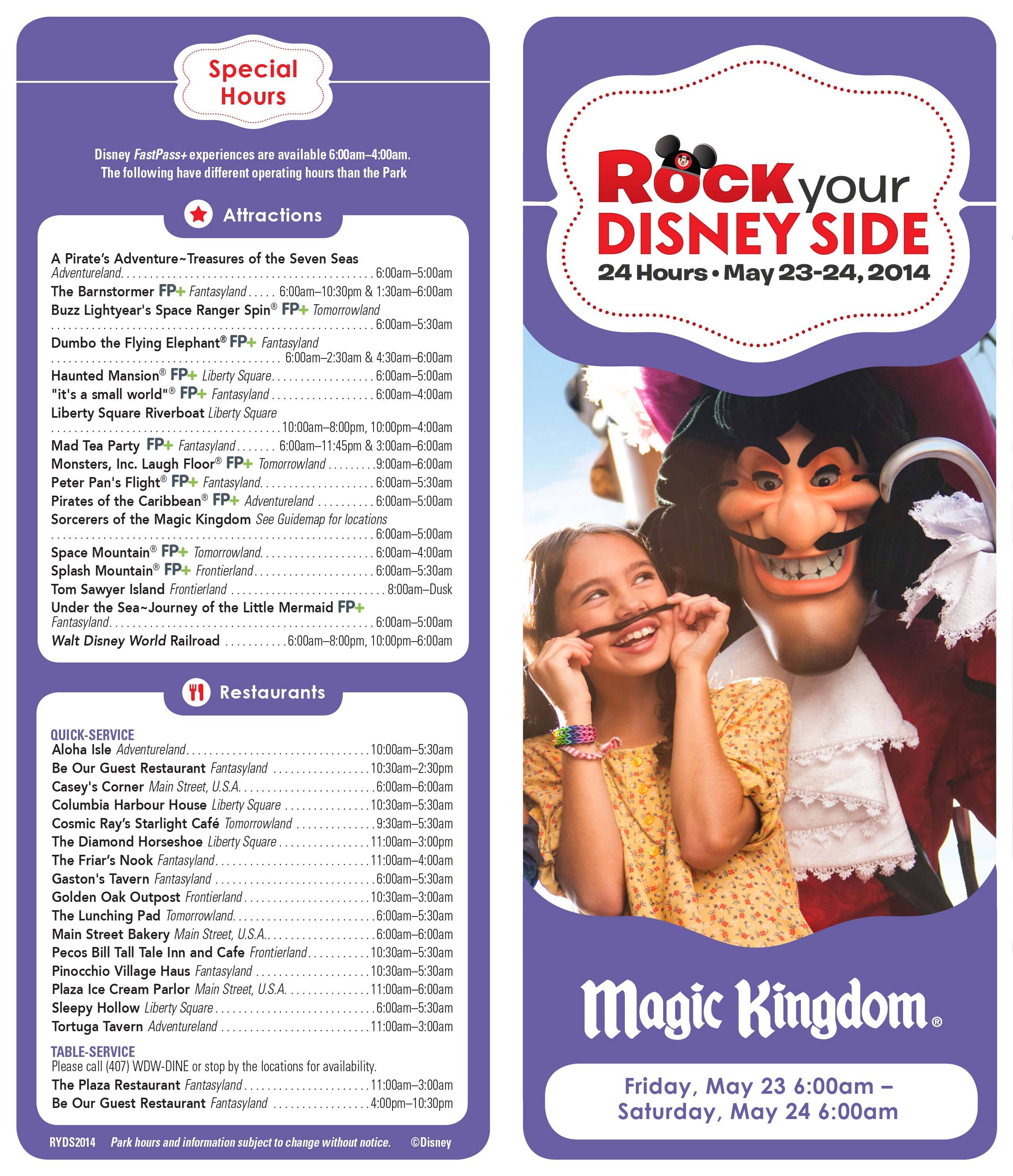 Rock Your Disney Side 24 hour event times guide - front